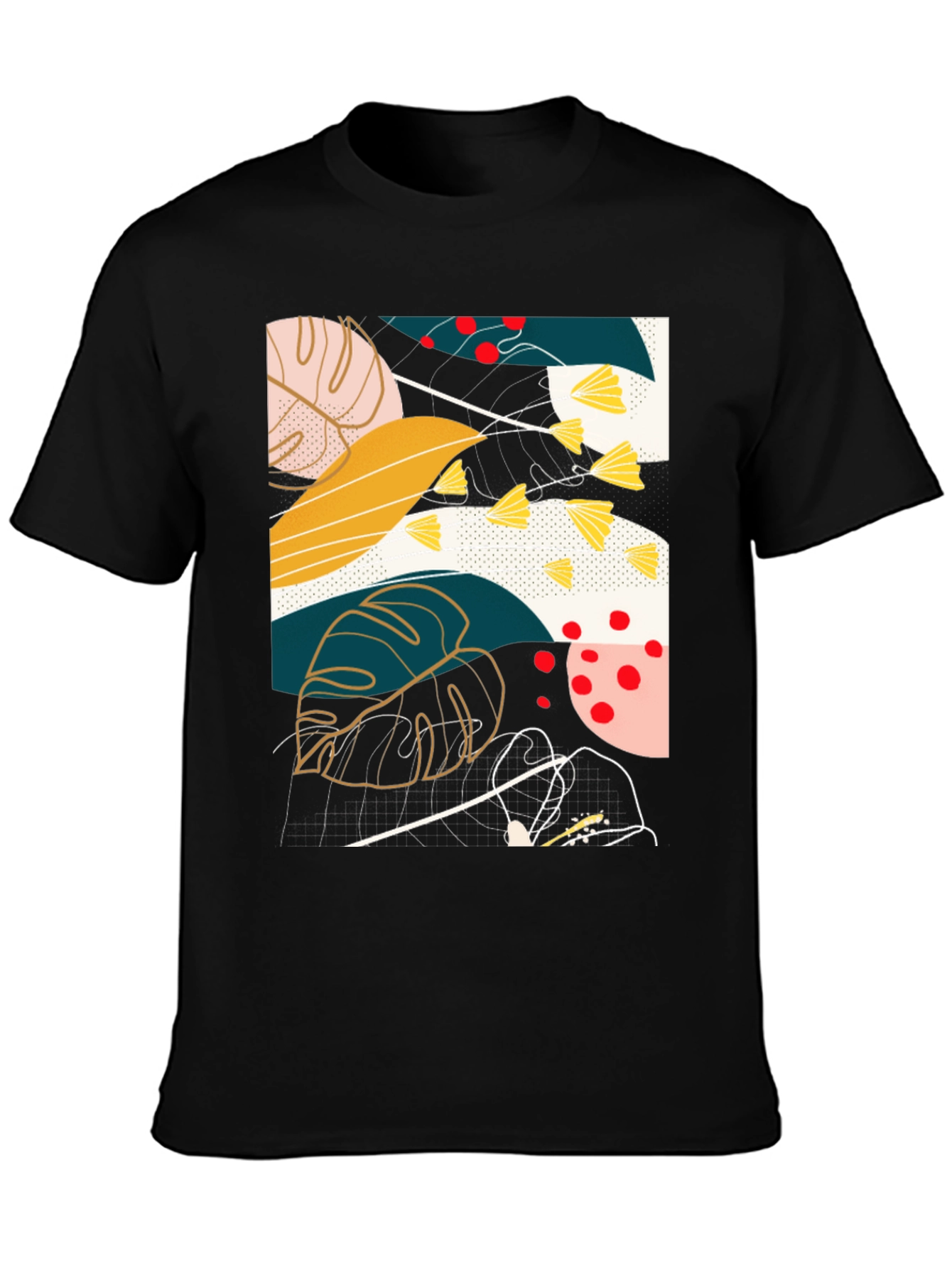 Abstract Botanical Print Black T-Shirt
