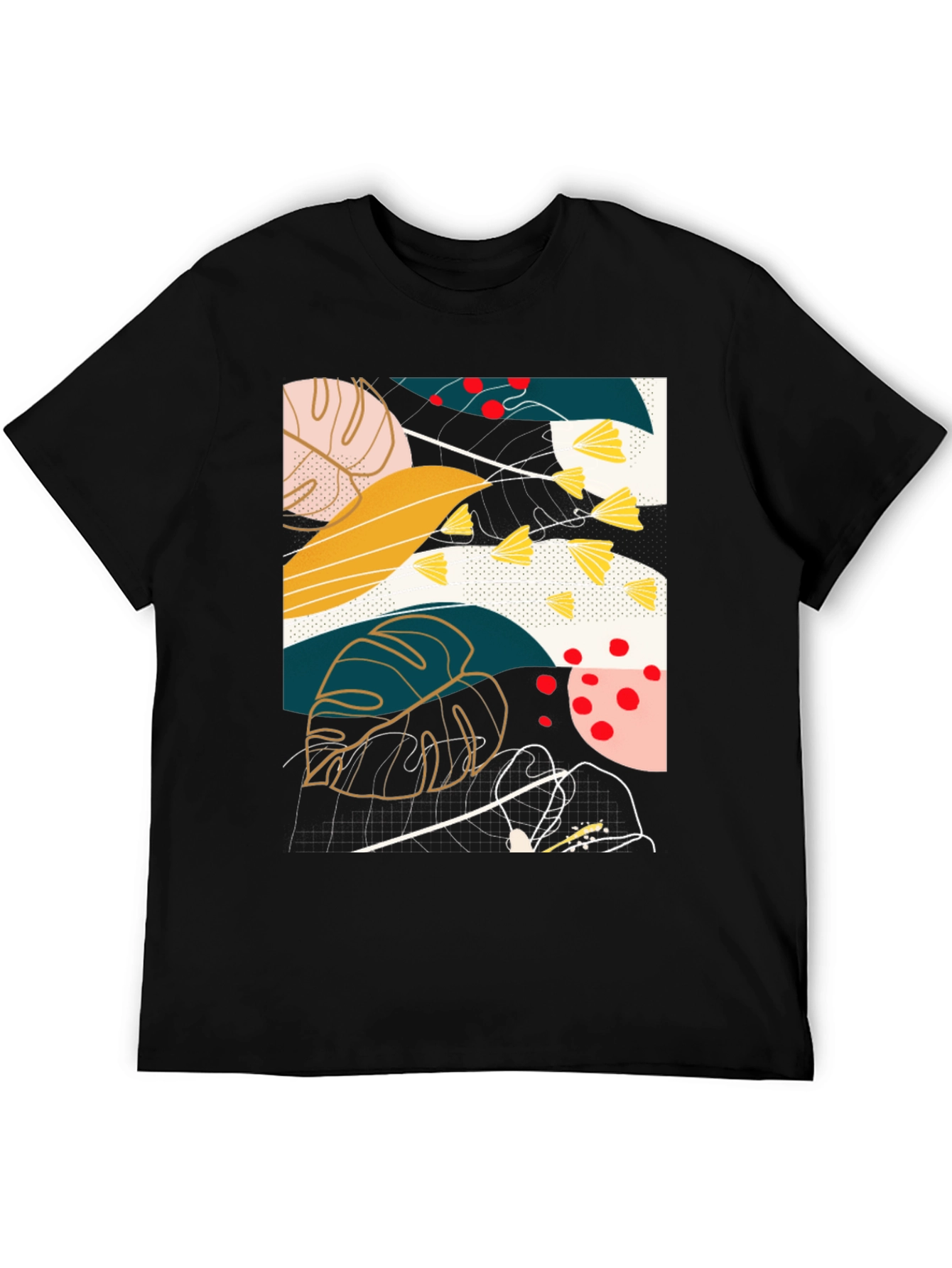 Abstract Botanical Print Black T-Shirt