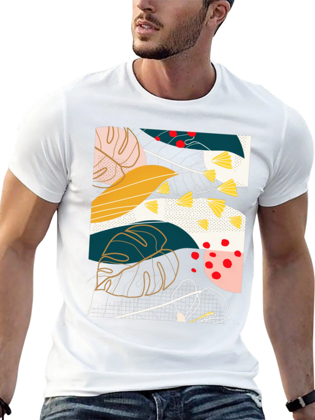 Abstract Botanical Print Black T-Shirt