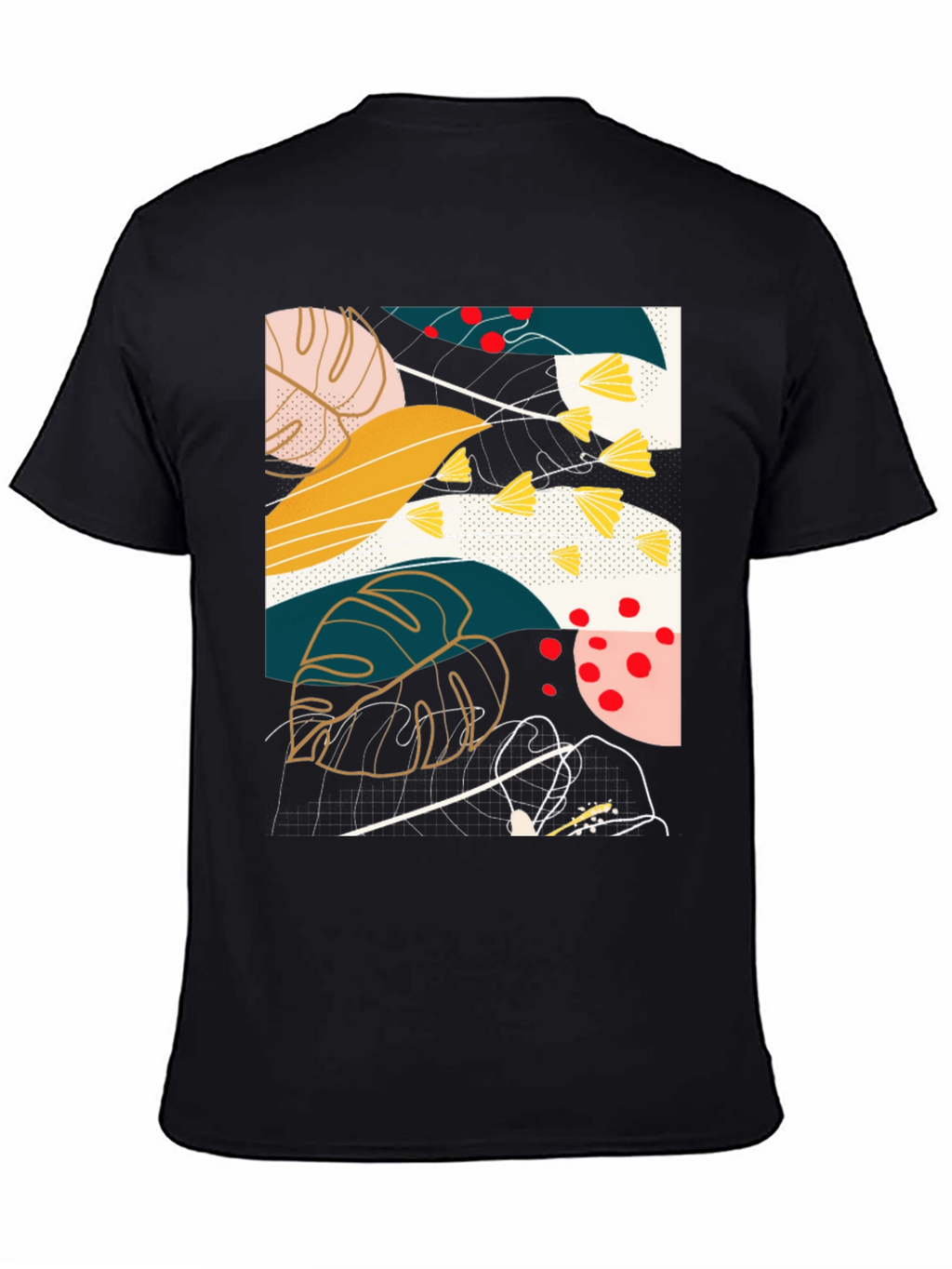Abstract Botanical Print Black T-Shirt