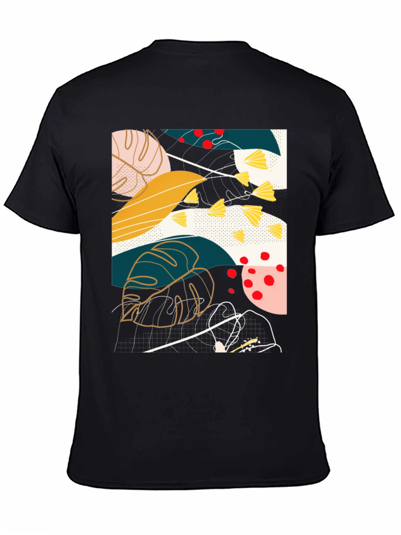 Abstract Botanical Print Black T-Shirt