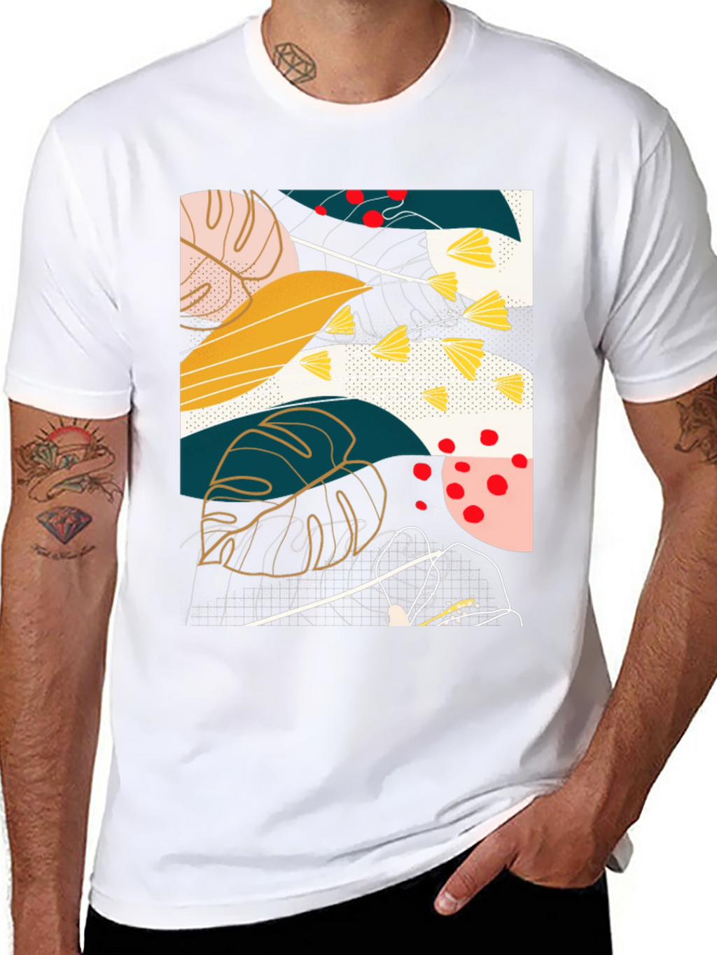 Abstract Botanical Print Black T-Shirt
