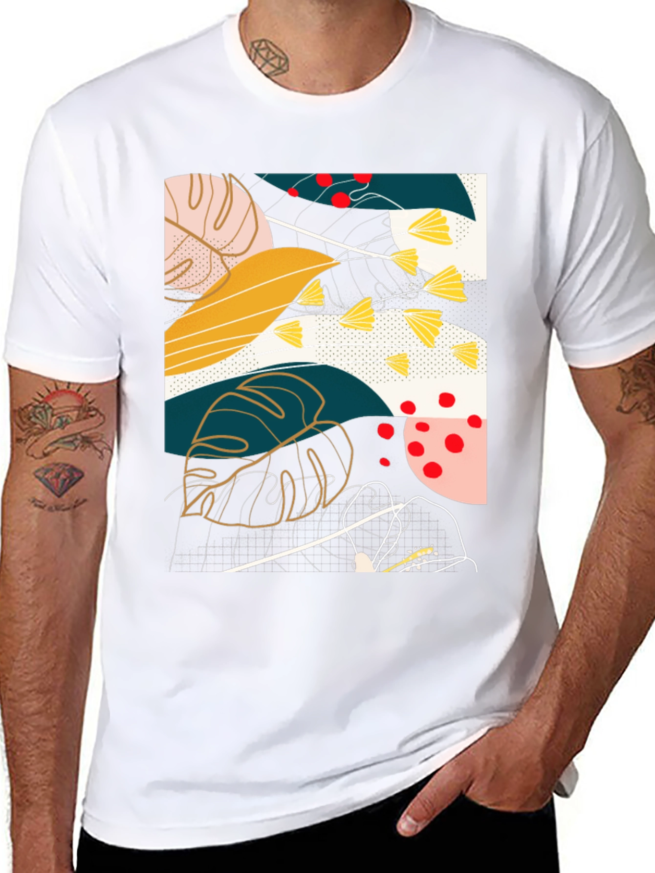 Abstract Botanical Print Black T-Shirt