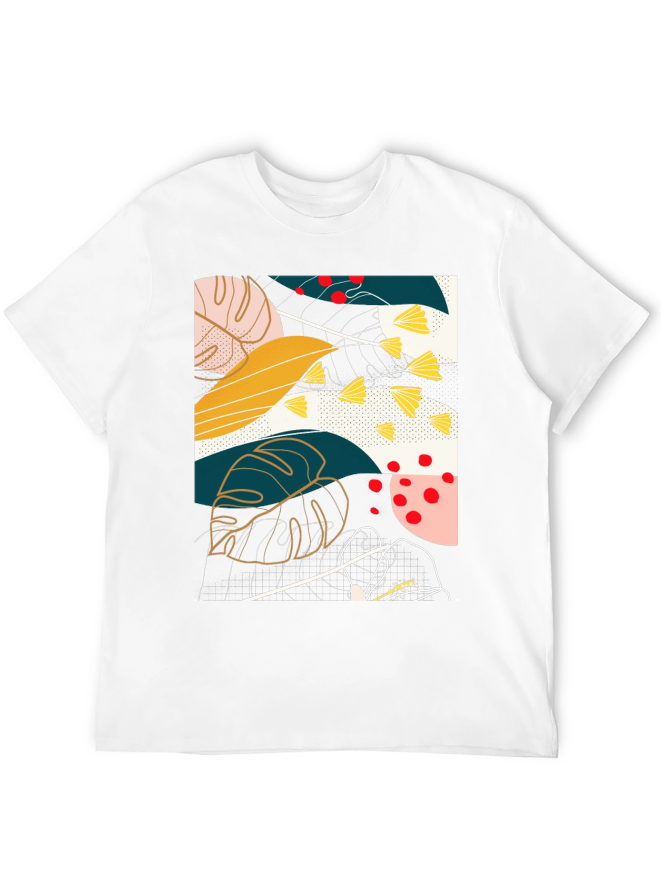 Abstract Botanical Print Black T-Shirt