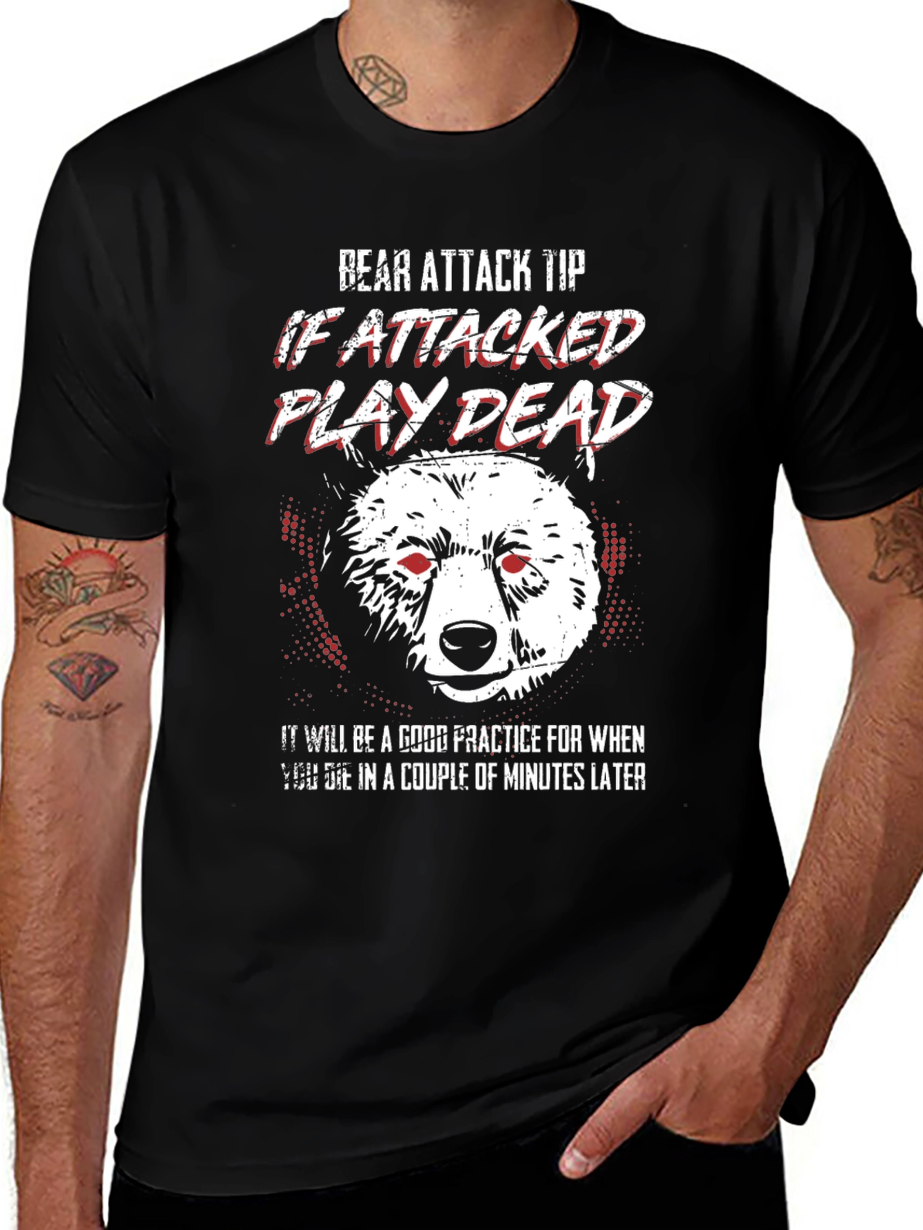 Bear Attack Funny Mens Black T-Shirt