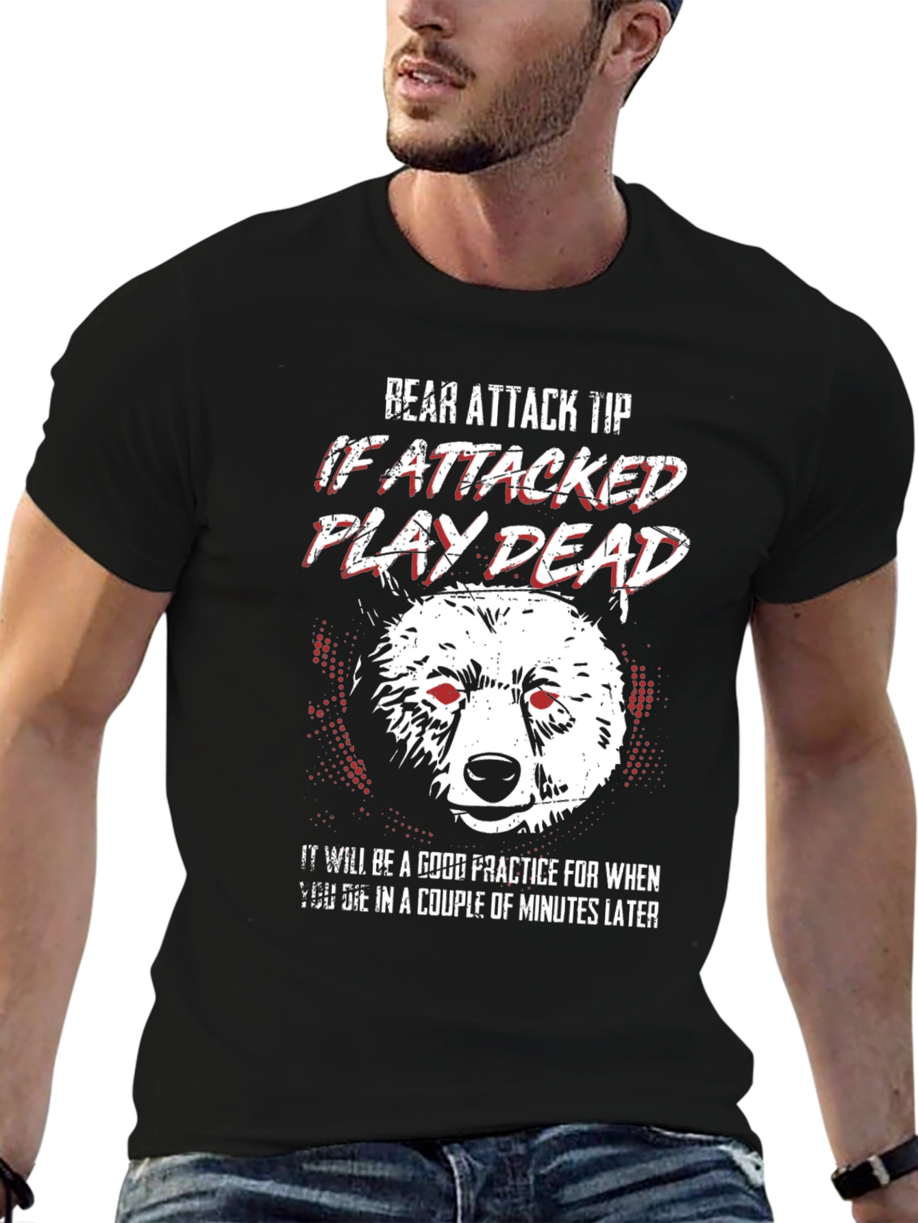 Bear Attack Funny Mens Black T-Shirt