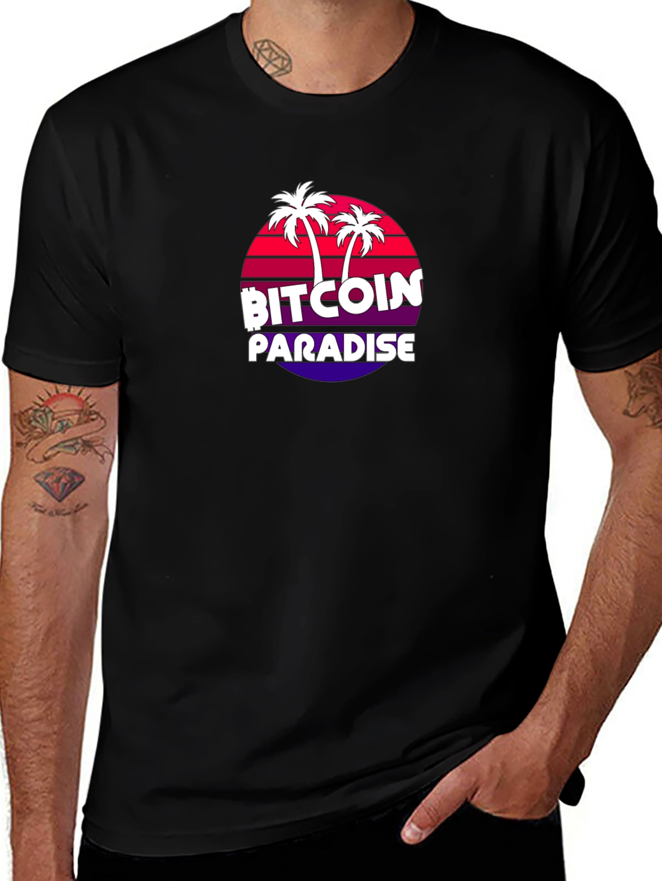 Bitcoin Paradise Black T-Shirt Palm Tree Design