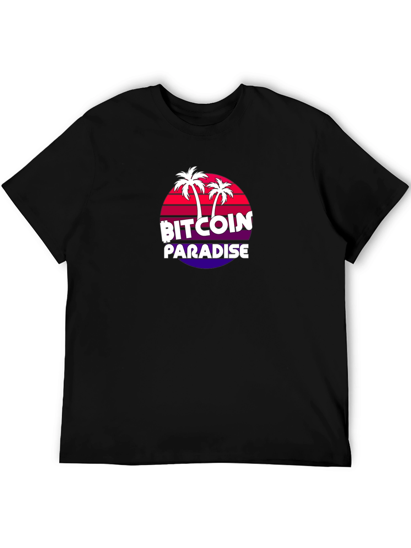 Bitcoin Paradise Black T-Shirt Palm Tree Design