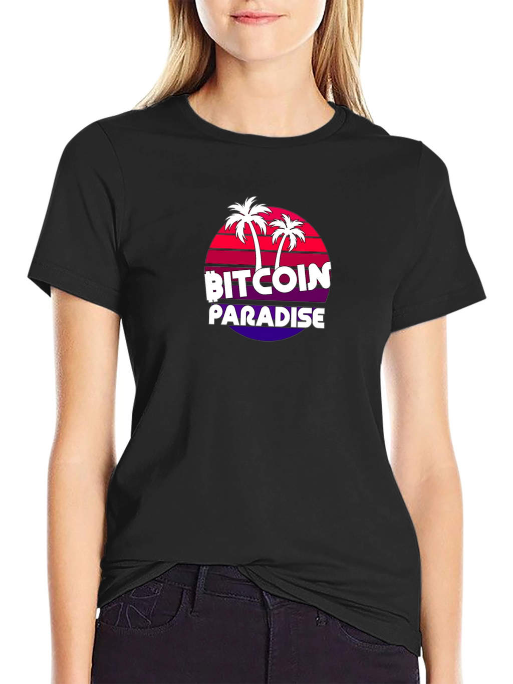Bitcoin Paradise Black T-Shirt Palm Tree Design