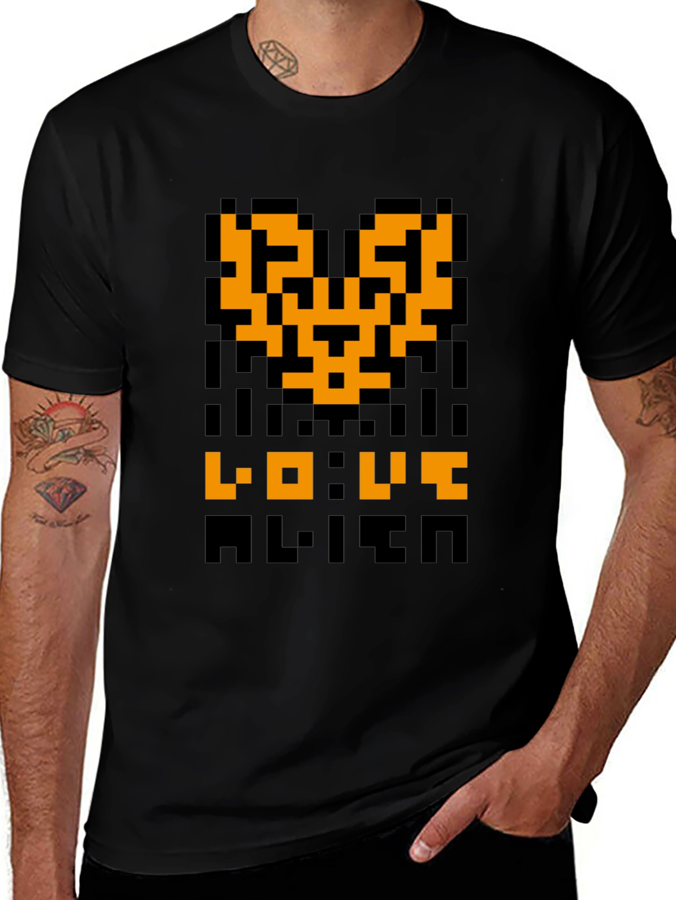Pixel Alien Love Graphic Tee - Retro Gaming Shirt