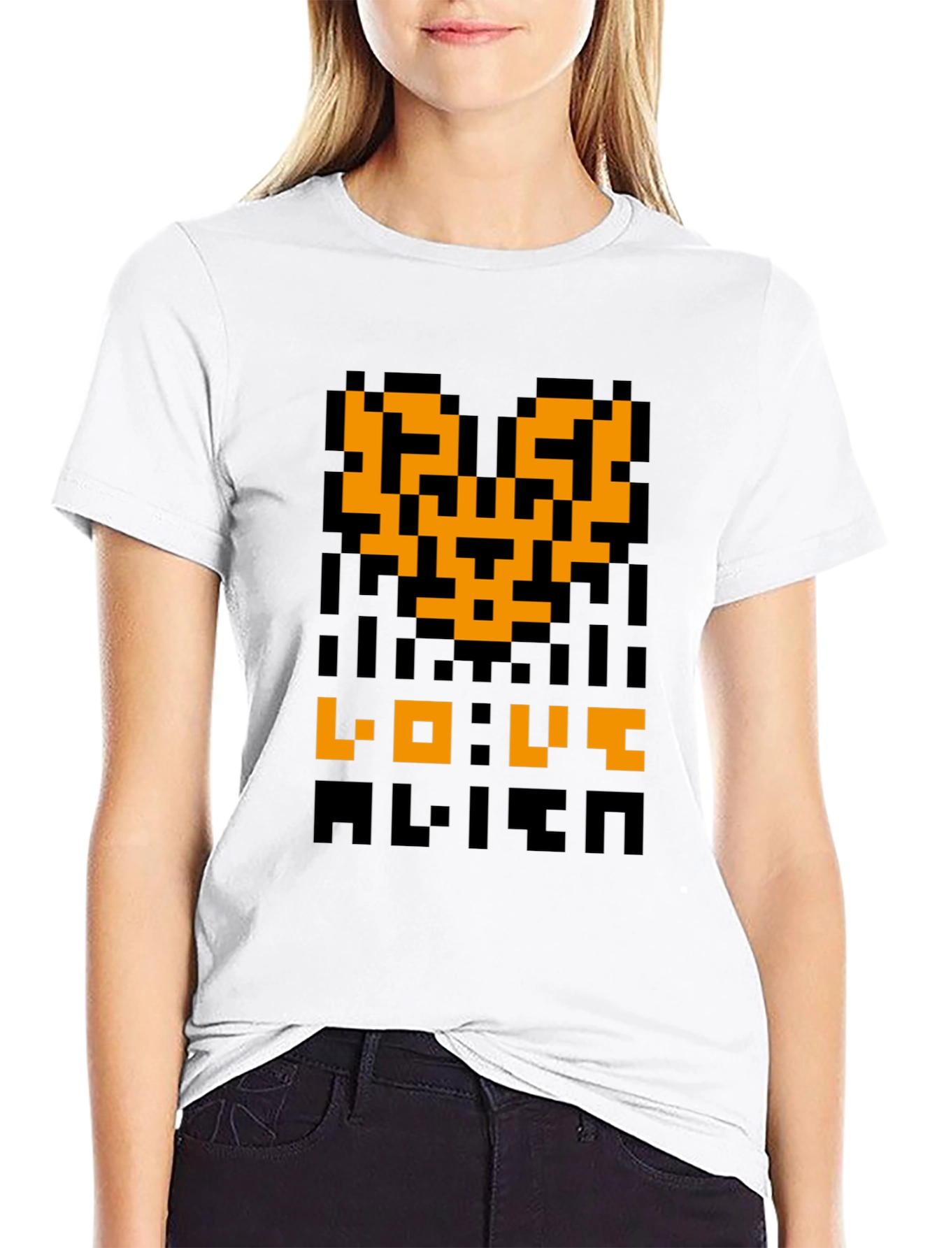 Pixel Alien Love Graphic Tee - Retro Gaming Shirt