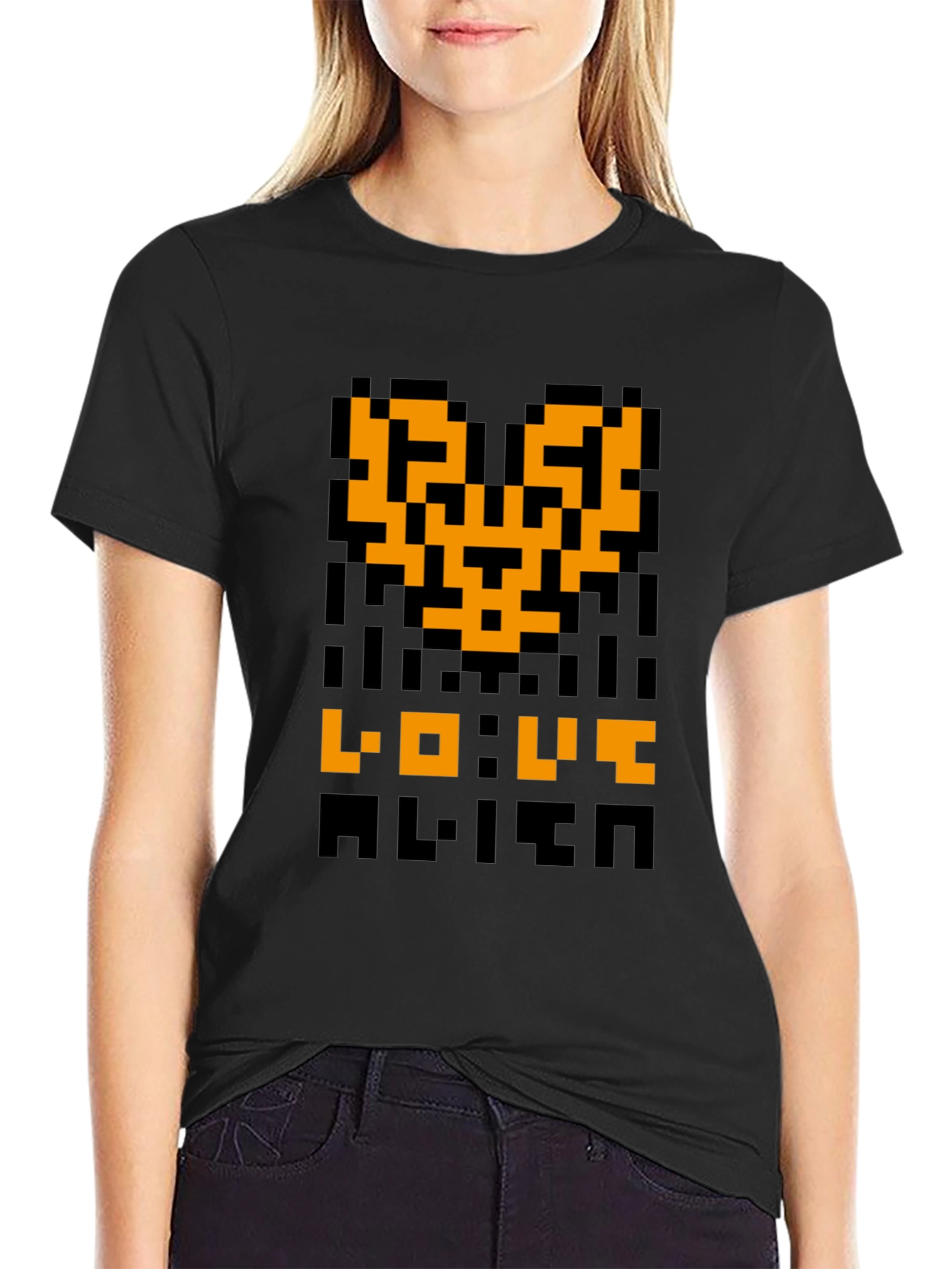 Pixel Alien Love Graphic Tee - Retro Gaming Shirt
