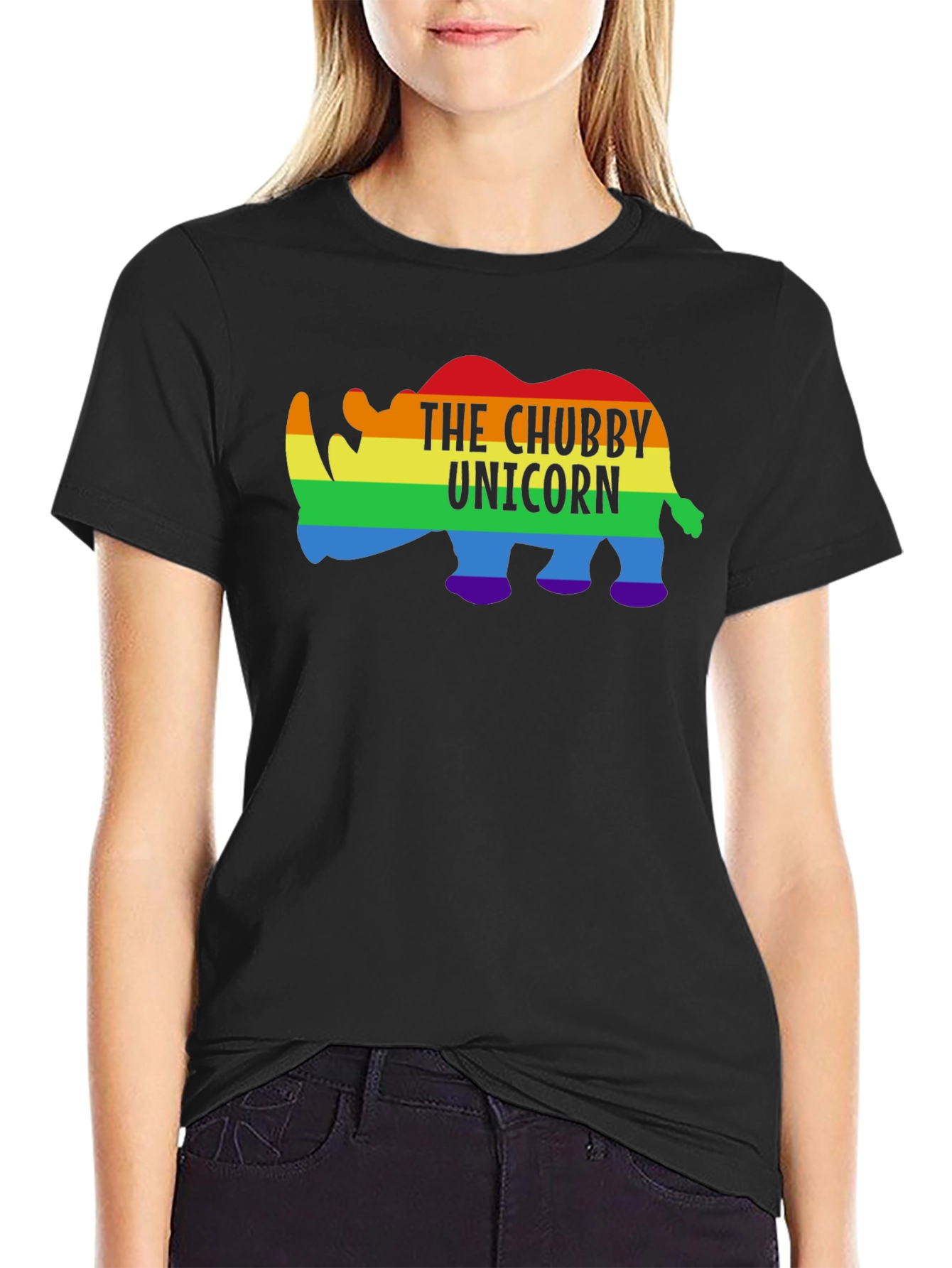 Chubby Unicorn Rainbow Graphic Tee
