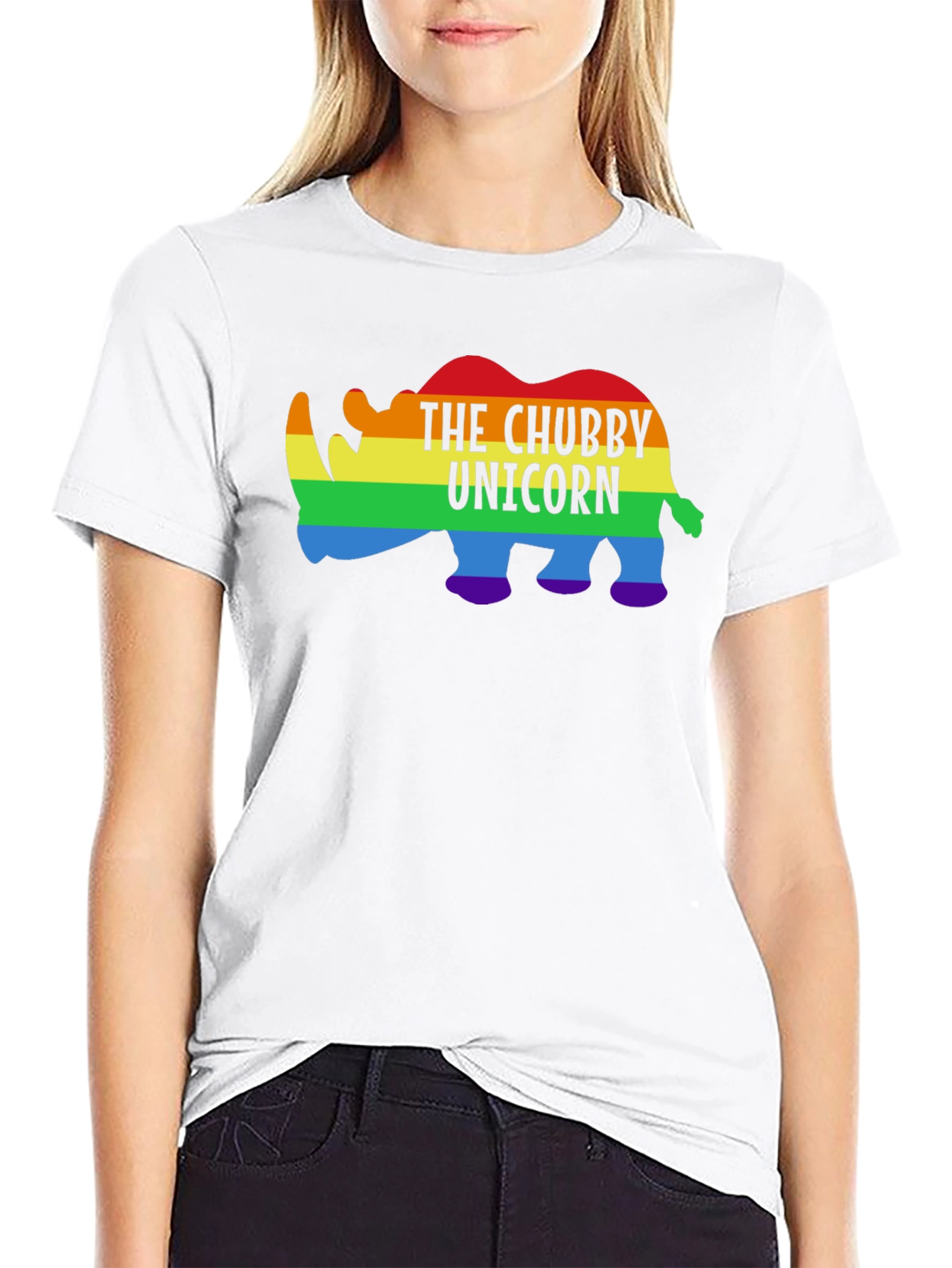 Chubby Unicorn Rainbow Graphic Tee