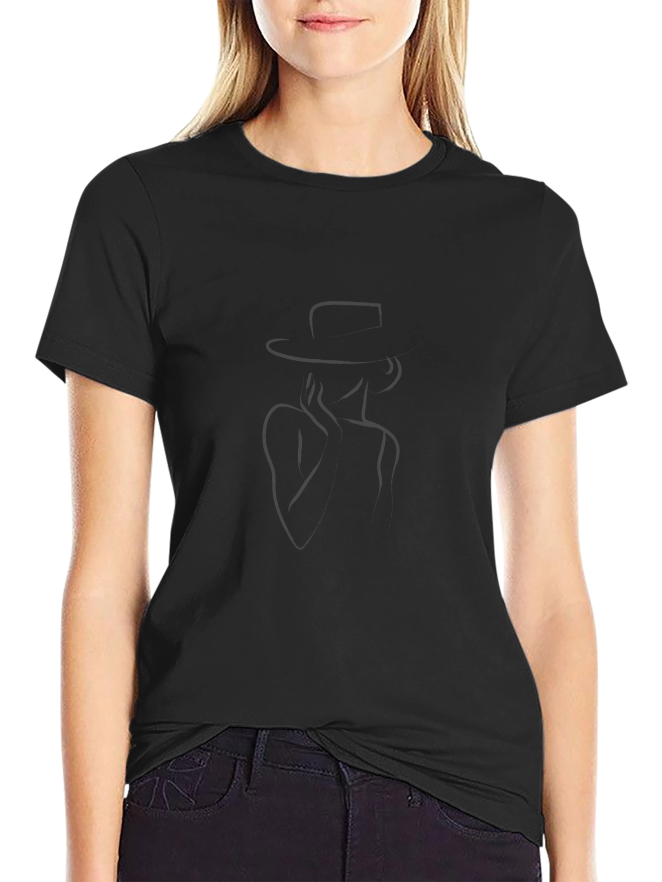 Elegant Minimalist Womans Silhouette Black T-Shirt