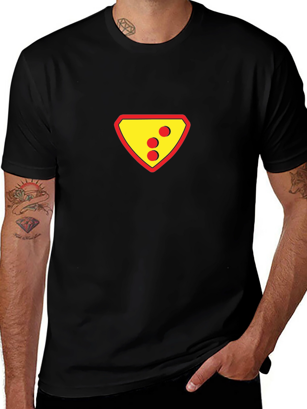 Black T-Shirt with Superhero-Style Cheese Logo