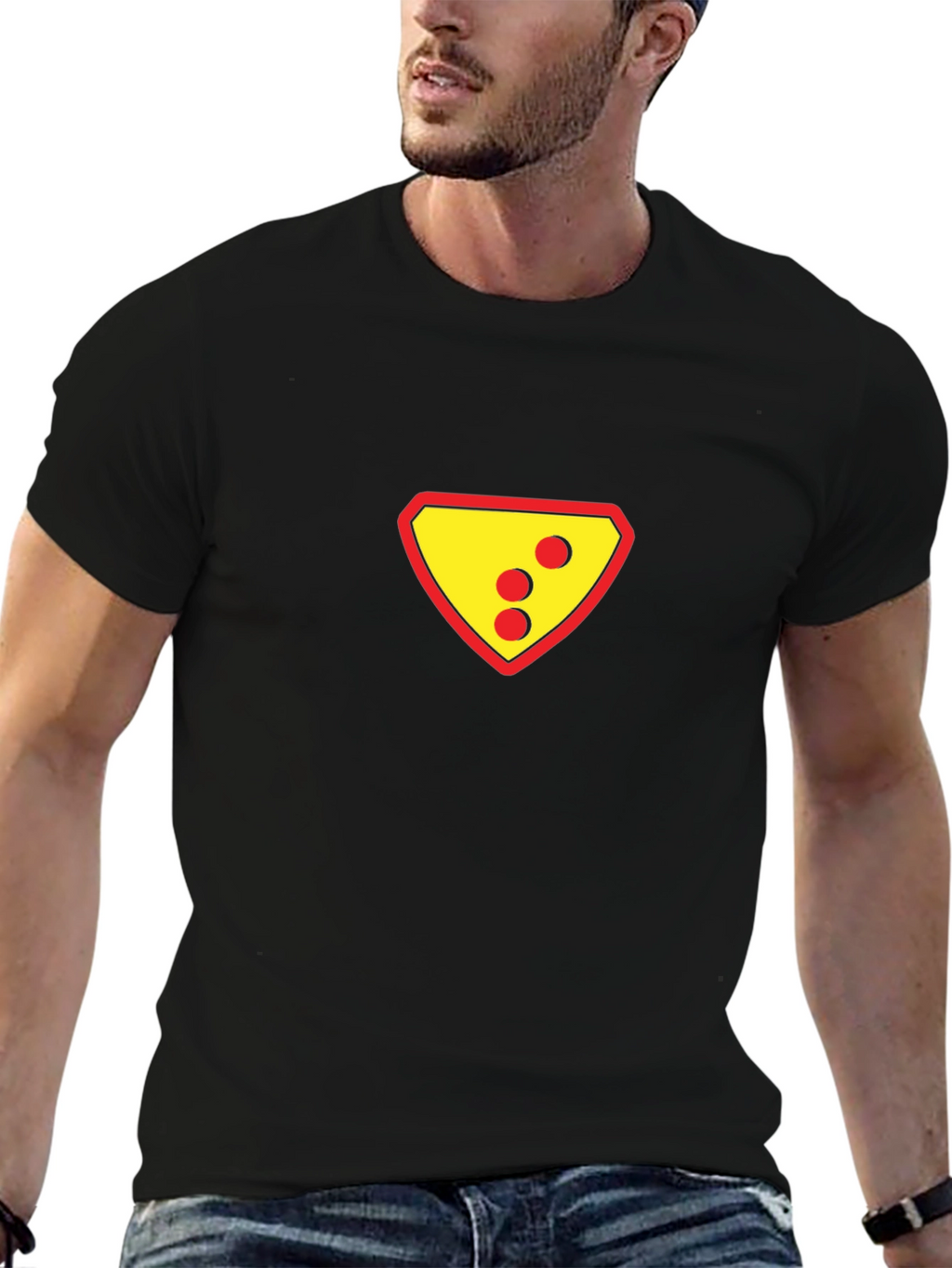 Black T-Shirt with Superhero-Style Cheese Logo