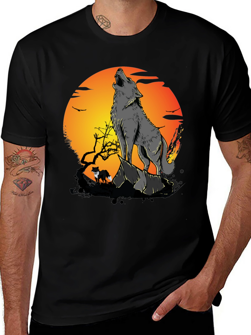 Wolf Howling at Moon Graphic Tee