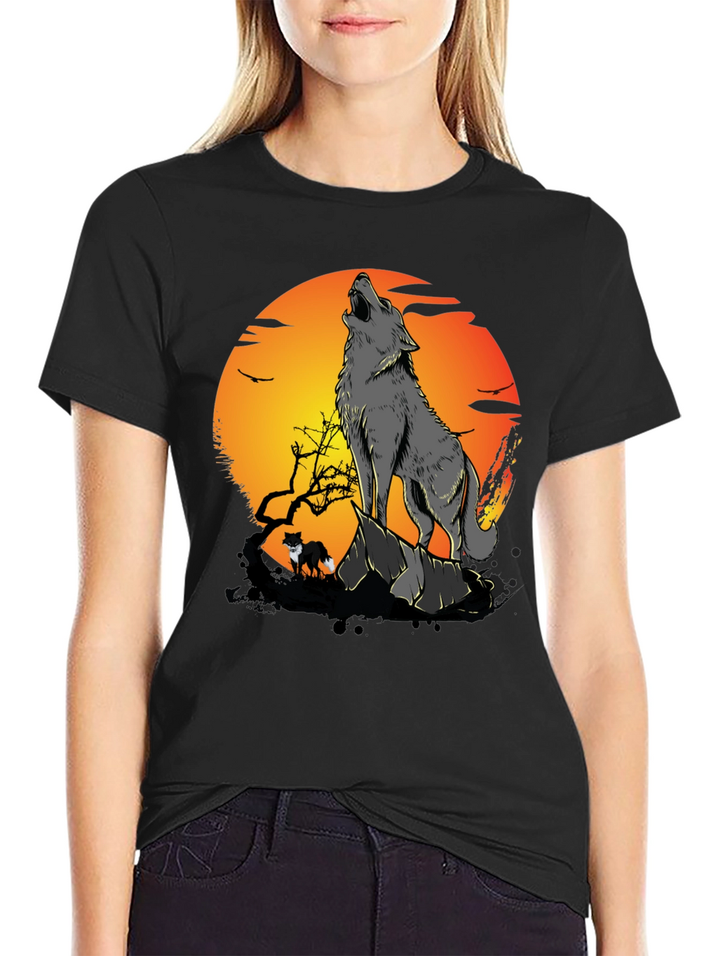 Wolf Howling at Moon Graphic Tee