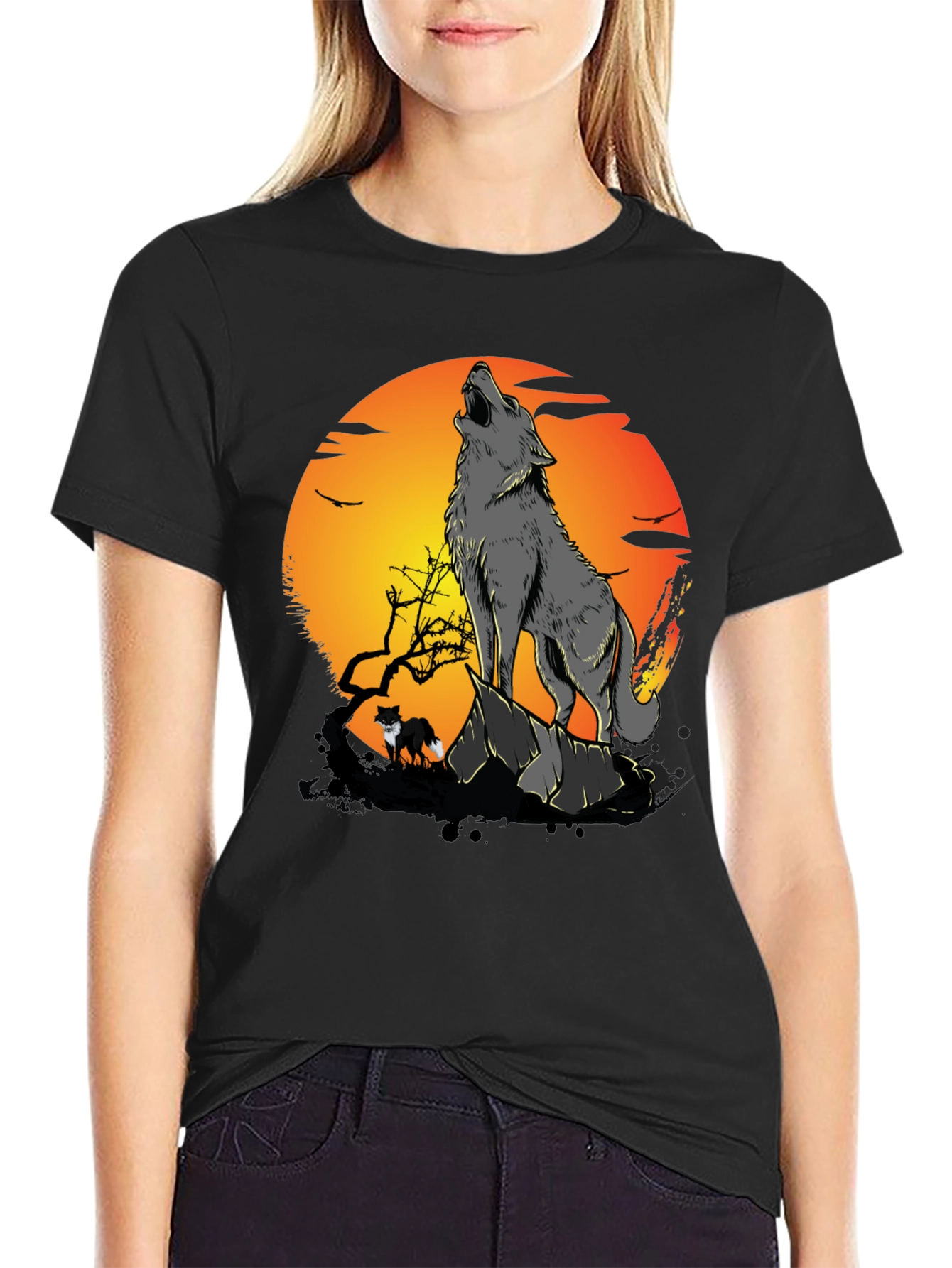 Wolf Howling at Moon Graphic Tee