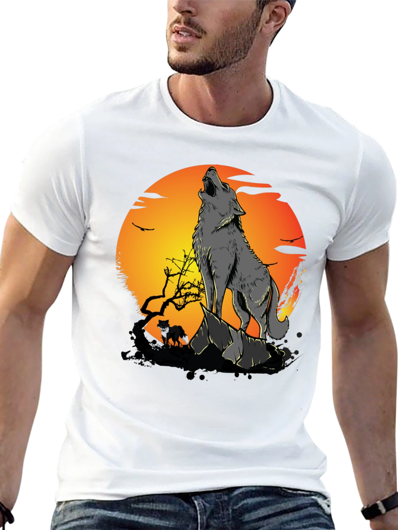 Wolf Howling at Moon Graphic Tee