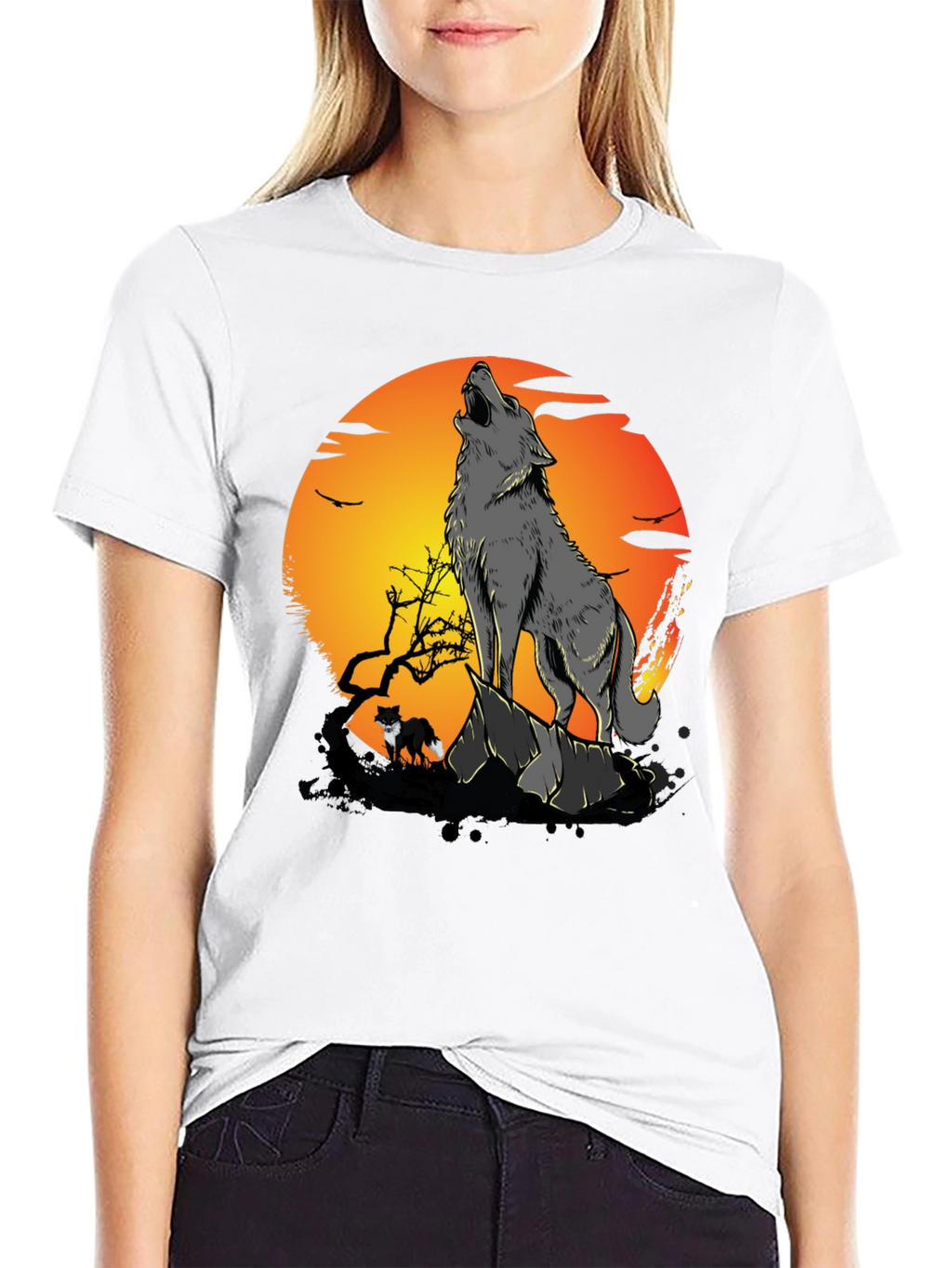 Wolf Howling at Moon Graphic Tee