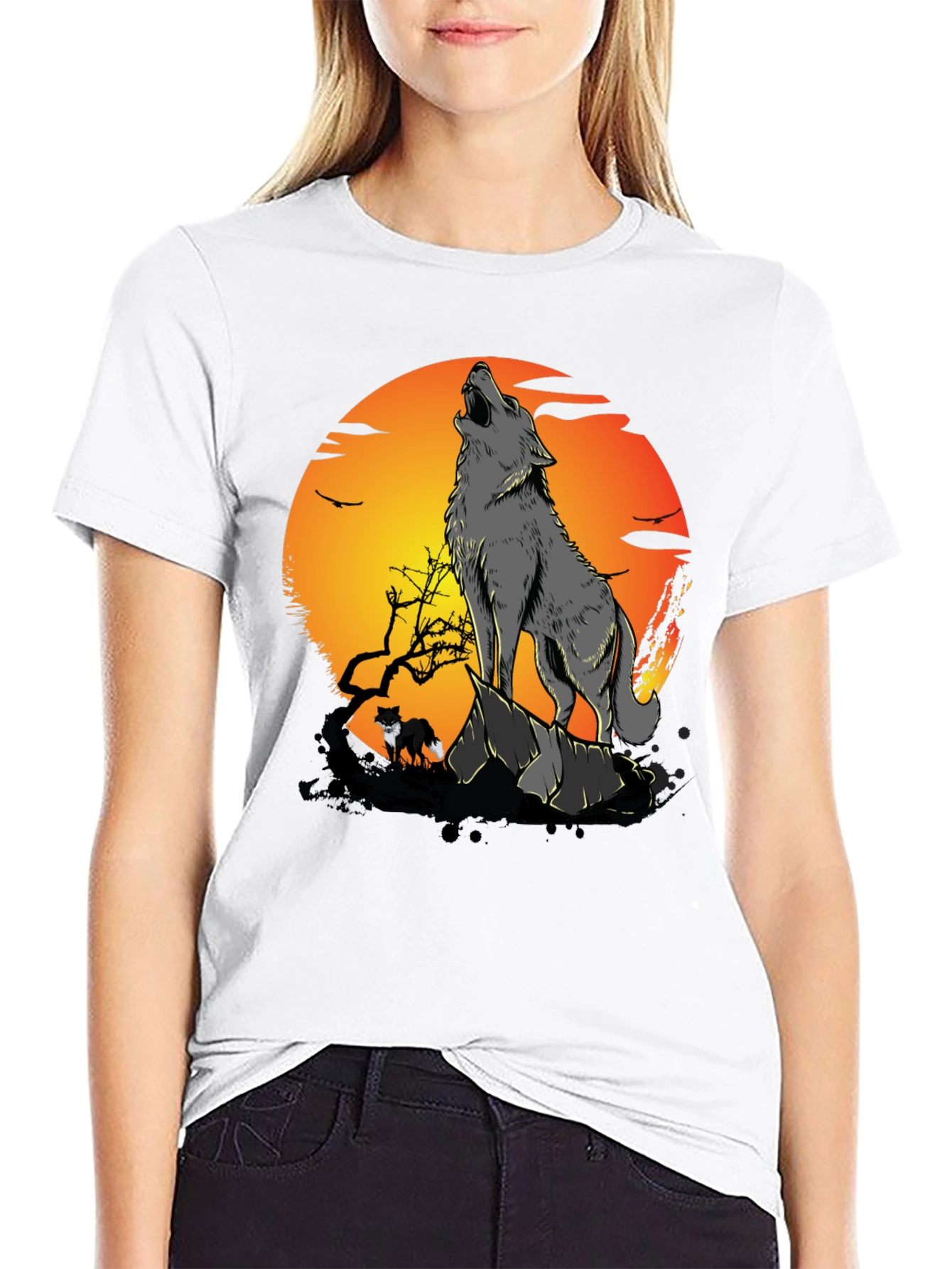 Wolf Howling at Moon Graphic Tee