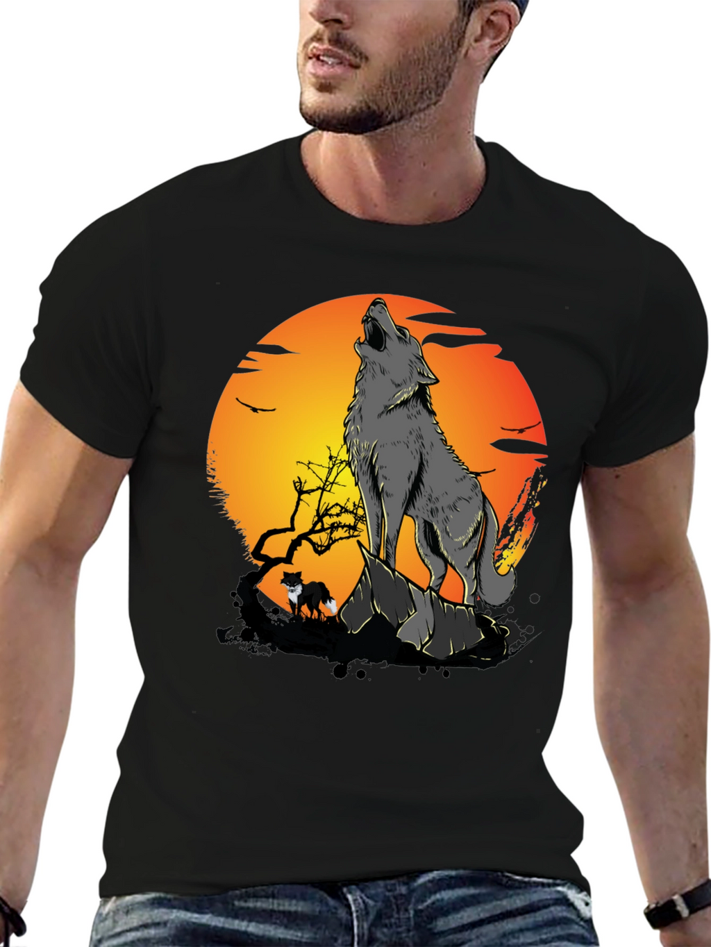 Wolf Howling at Moon Graphic Tee