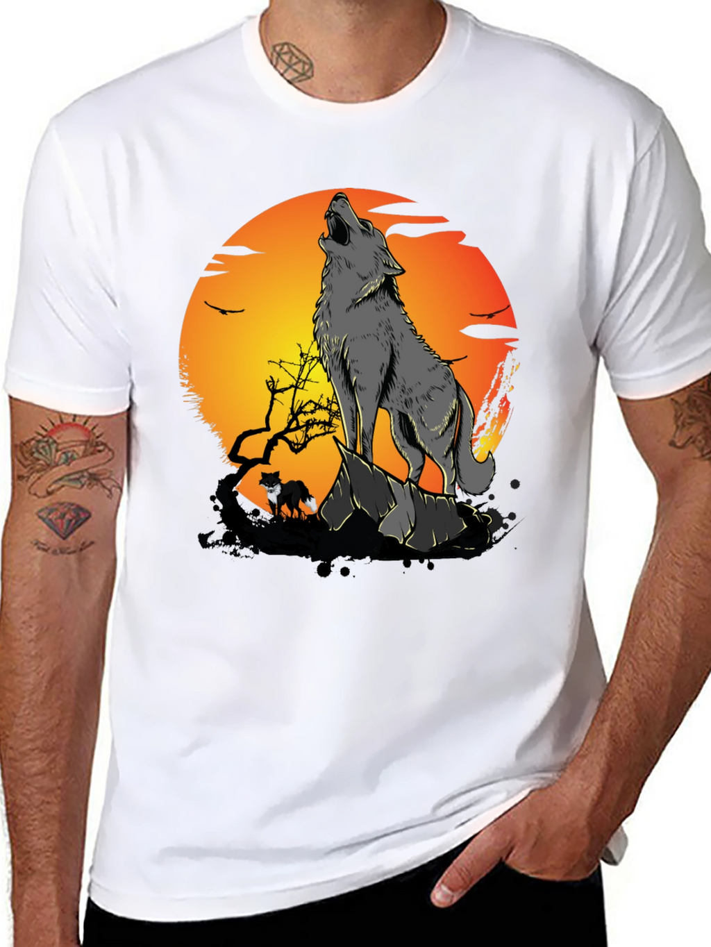 Wolf Howling at Moon Graphic Tee