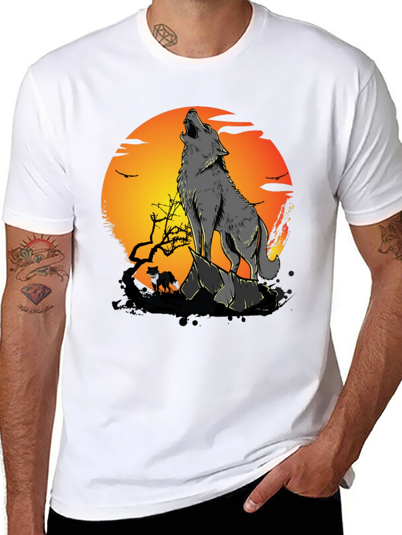 Wolf Howling at Moon Graphic Tee
