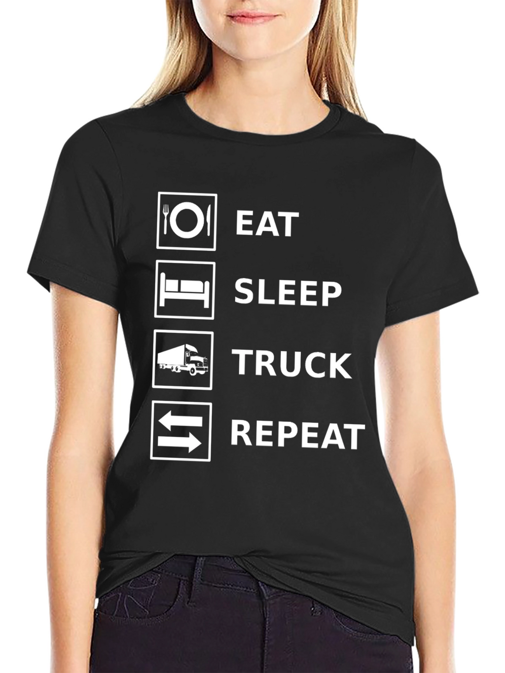 Eat Sleep Truck Repeat Black Graphic T-Shirt