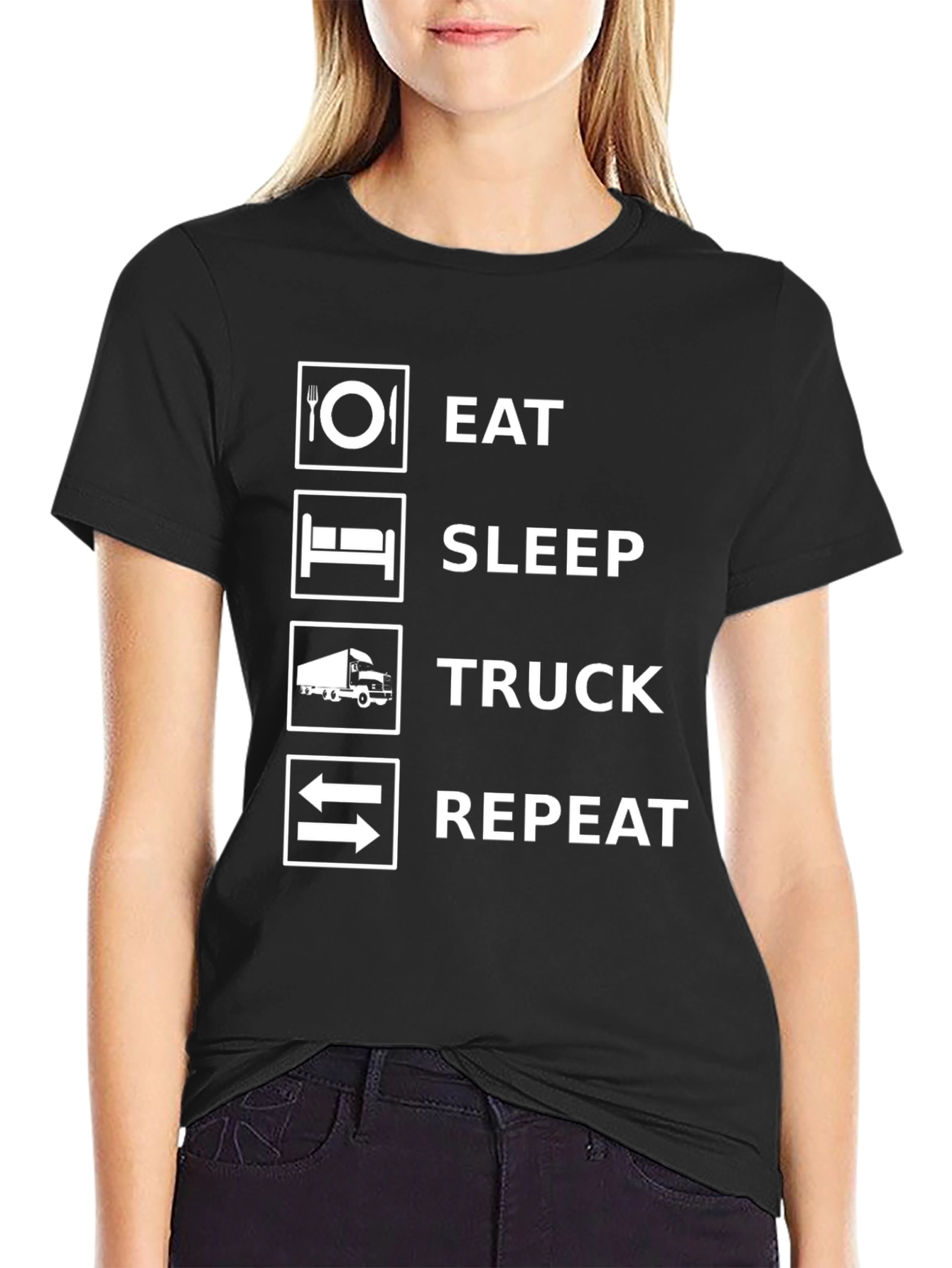 Eat Sleep Truck Repeat Black Graphic T-Shirt