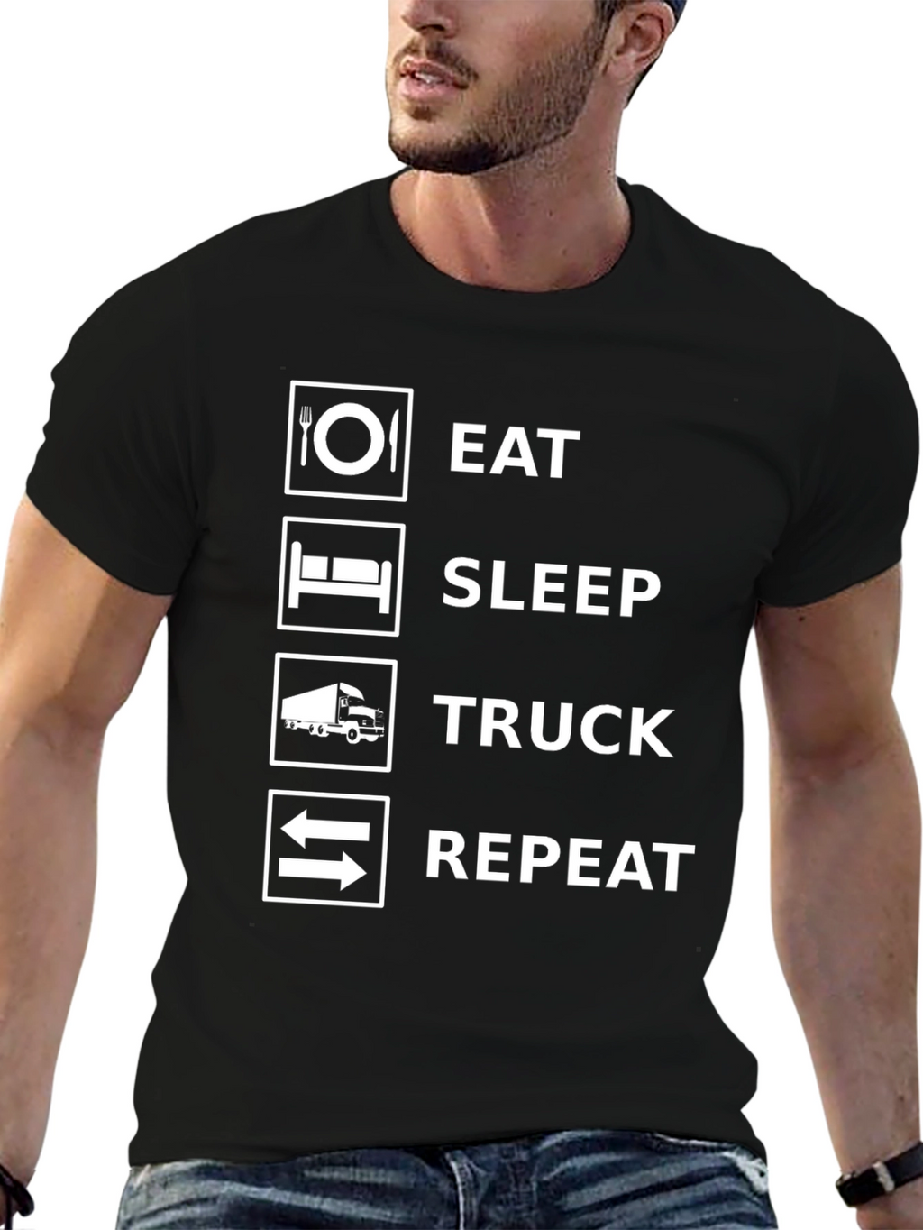 Eat Sleep Truck Repeat Black Graphic T-Shirt