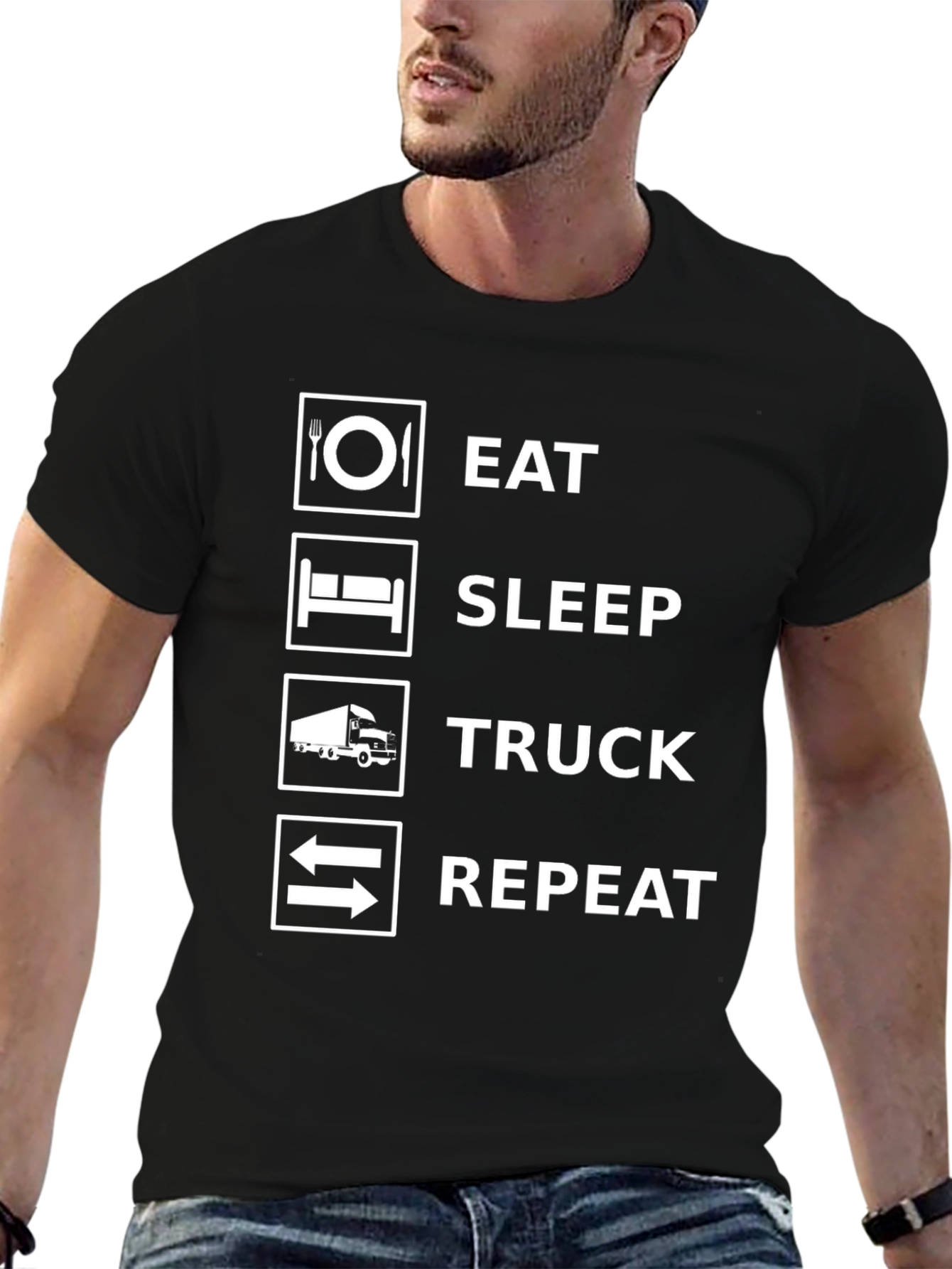 Eat Sleep Truck Repeat Black Graphic T-Shirt