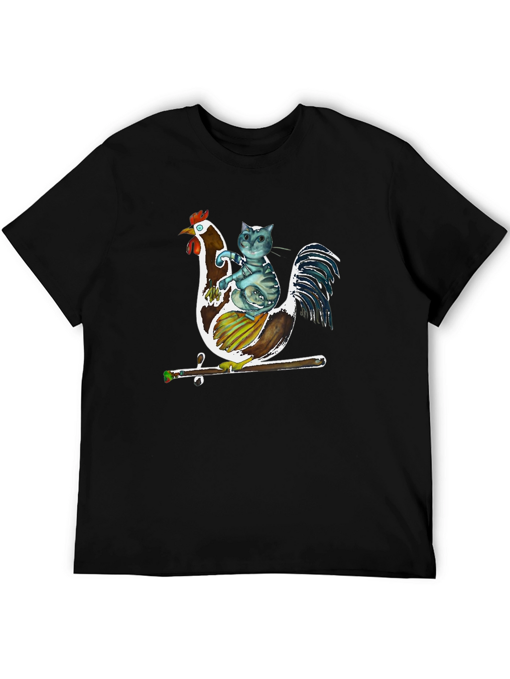 Cat Riding Rooster Graphic T-Shirt