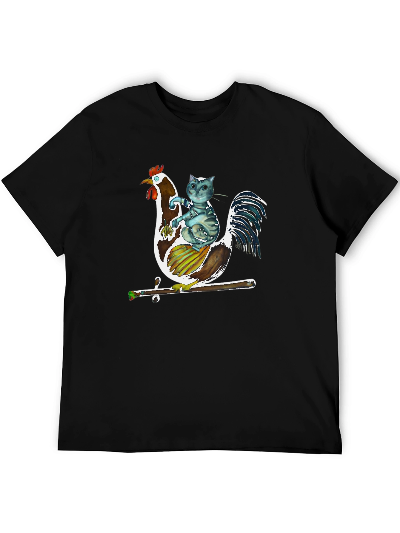Cat Riding Rooster Graphic T-Shirt