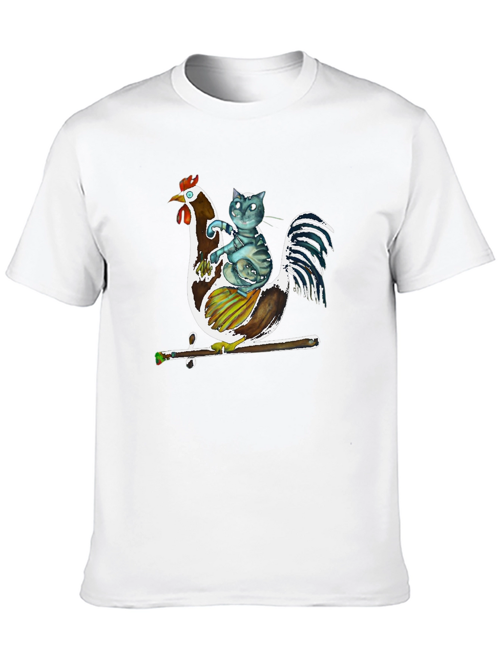 Cat Riding Rooster Graphic T-Shirt