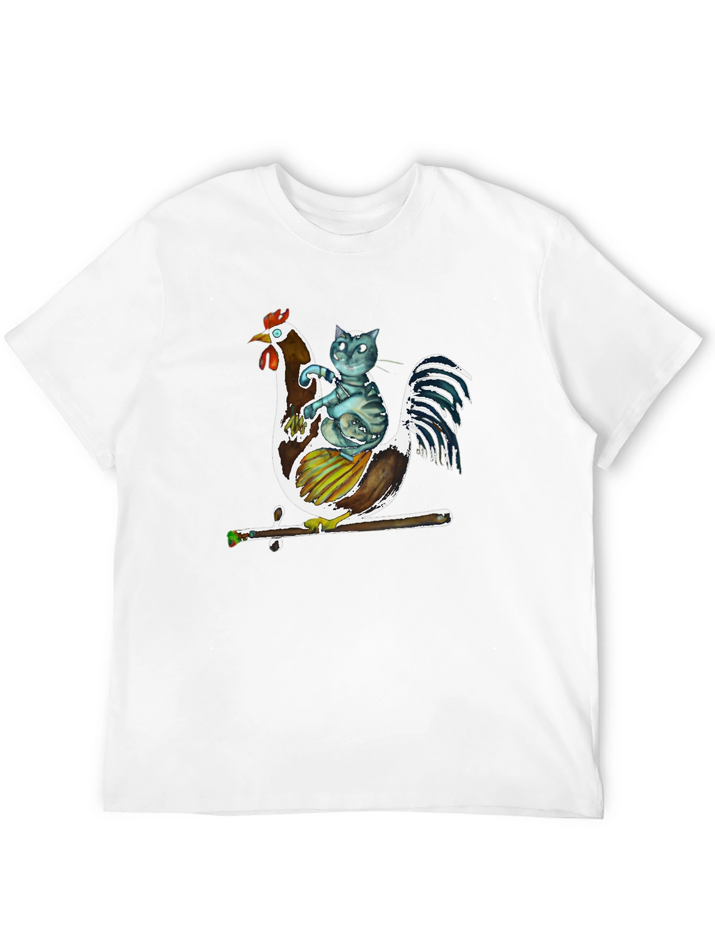 Cat Riding Rooster Graphic T-Shirt