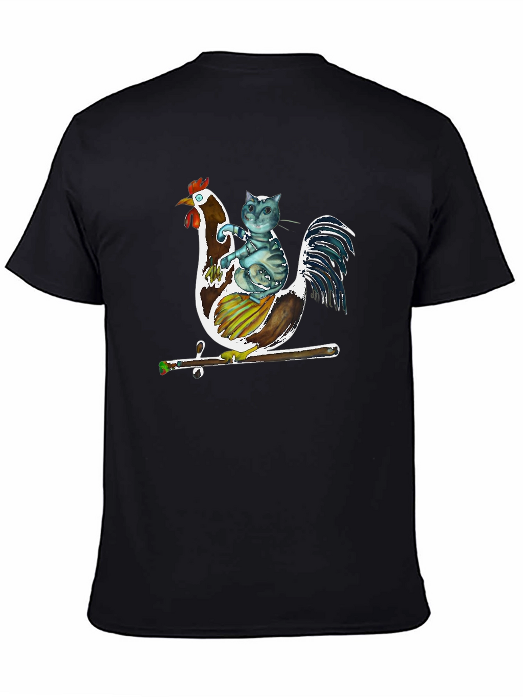 Cat Riding Rooster Graphic T-Shirt