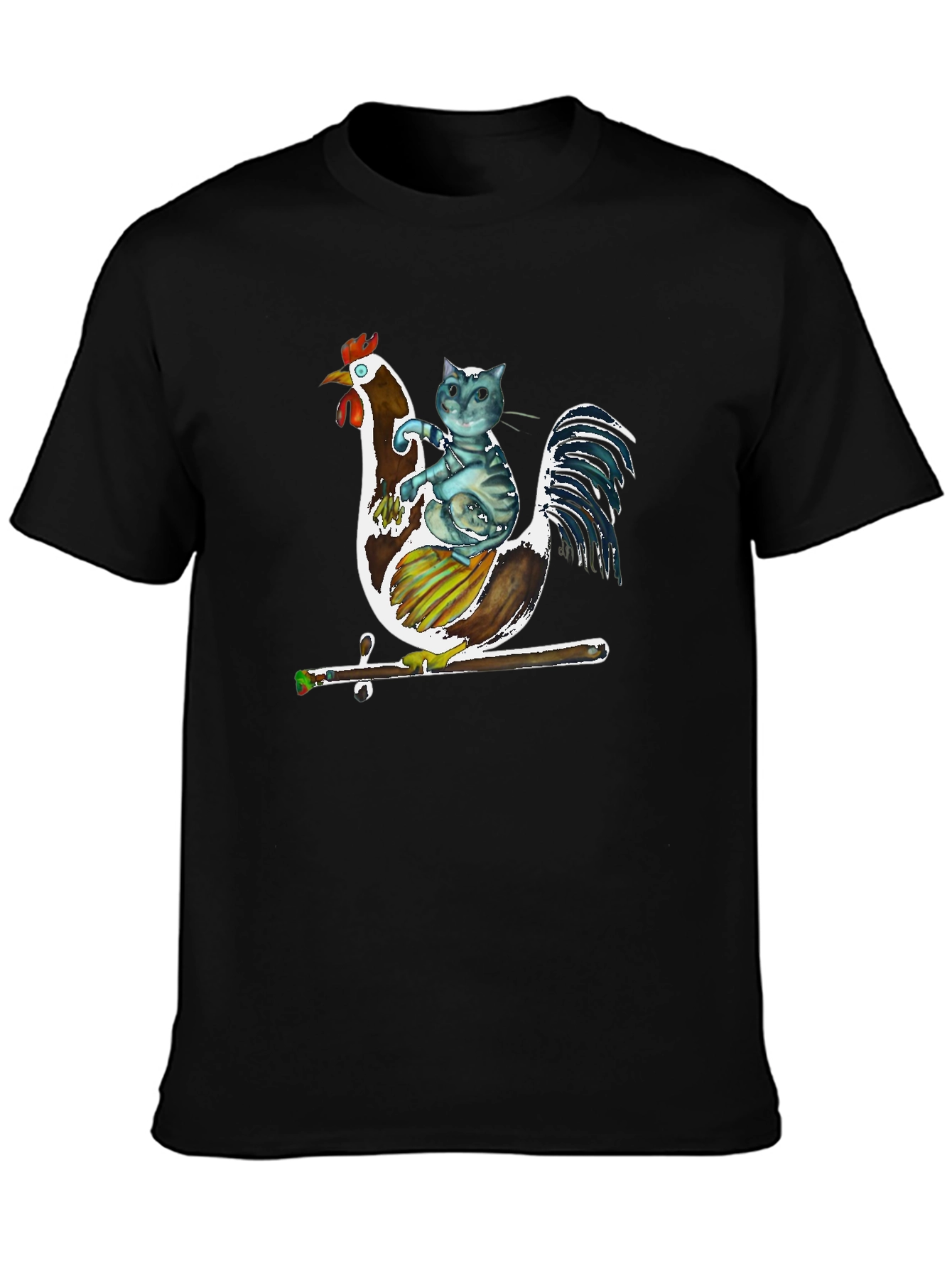 Cat Riding Rooster Graphic T-Shirt