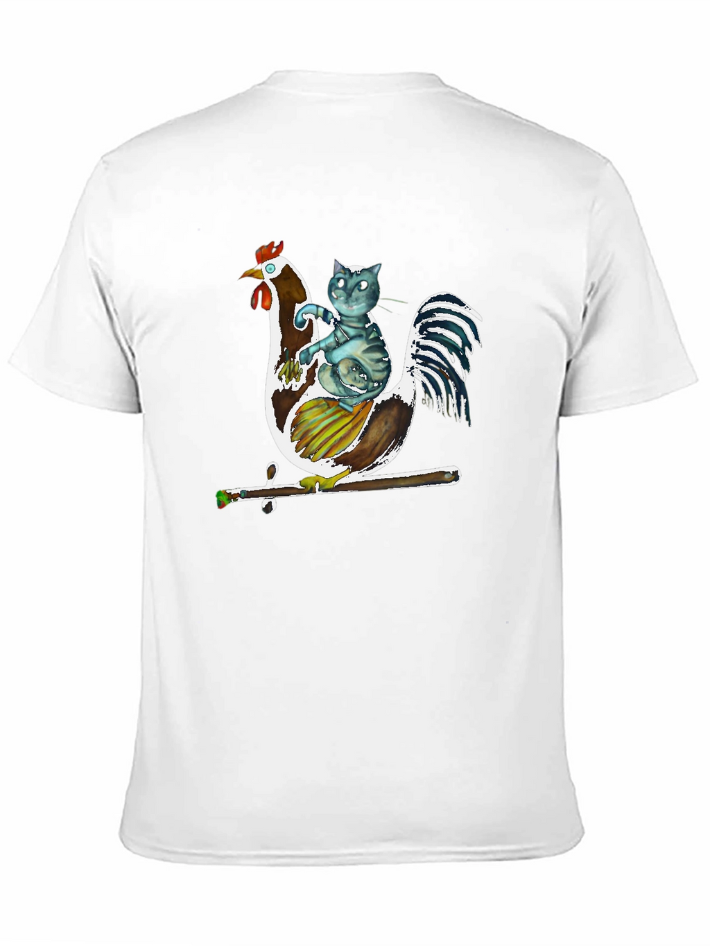 Cat Riding Rooster Graphic T-Shirt