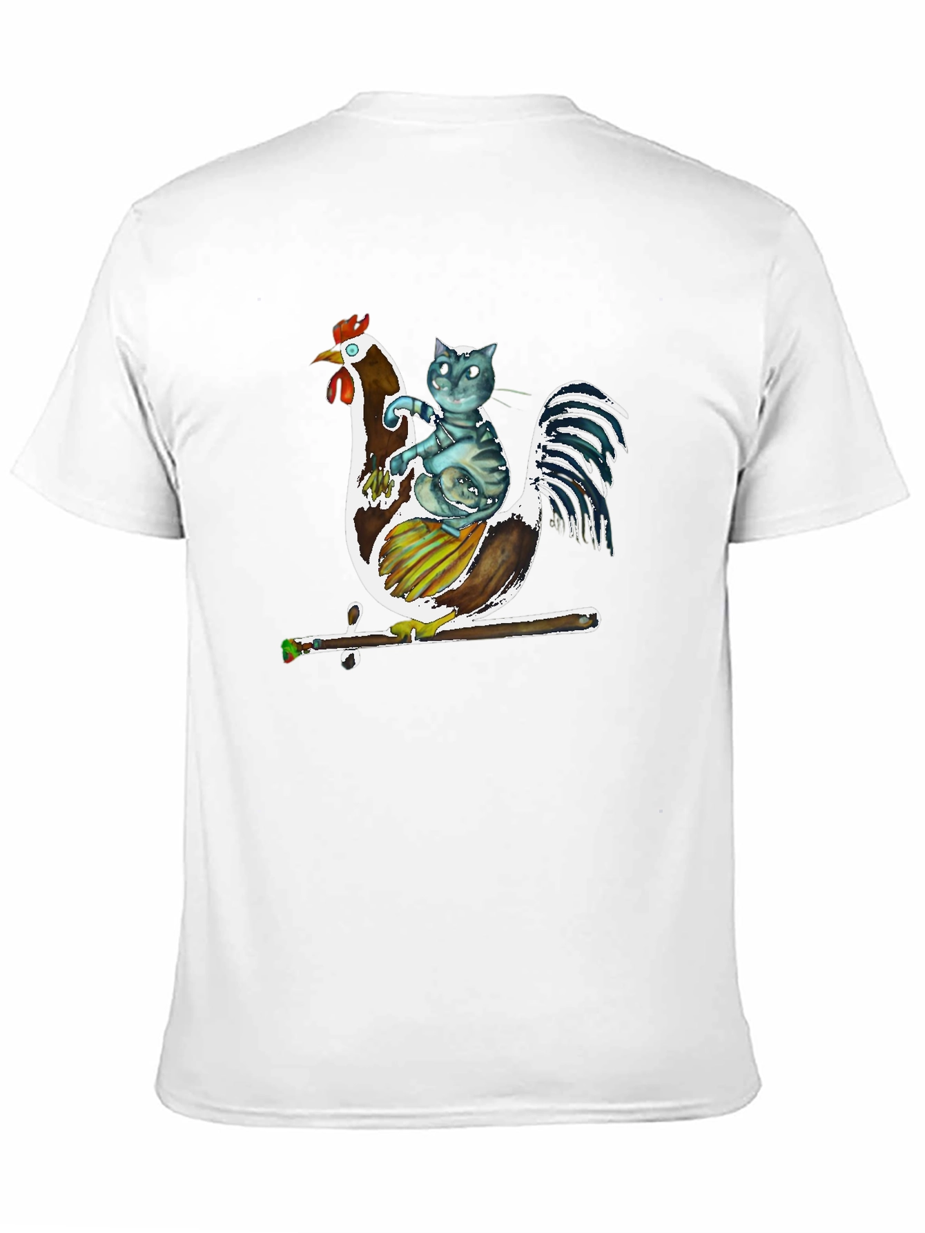 Cat Riding Rooster Graphic T-Shirt
