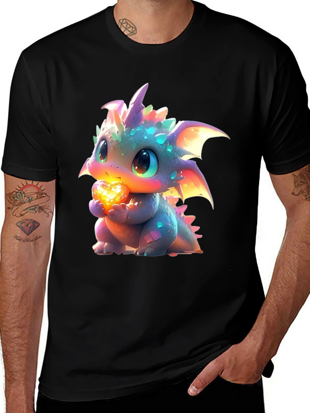 Cute Dragon Holding Heart Graphic T-Shirt