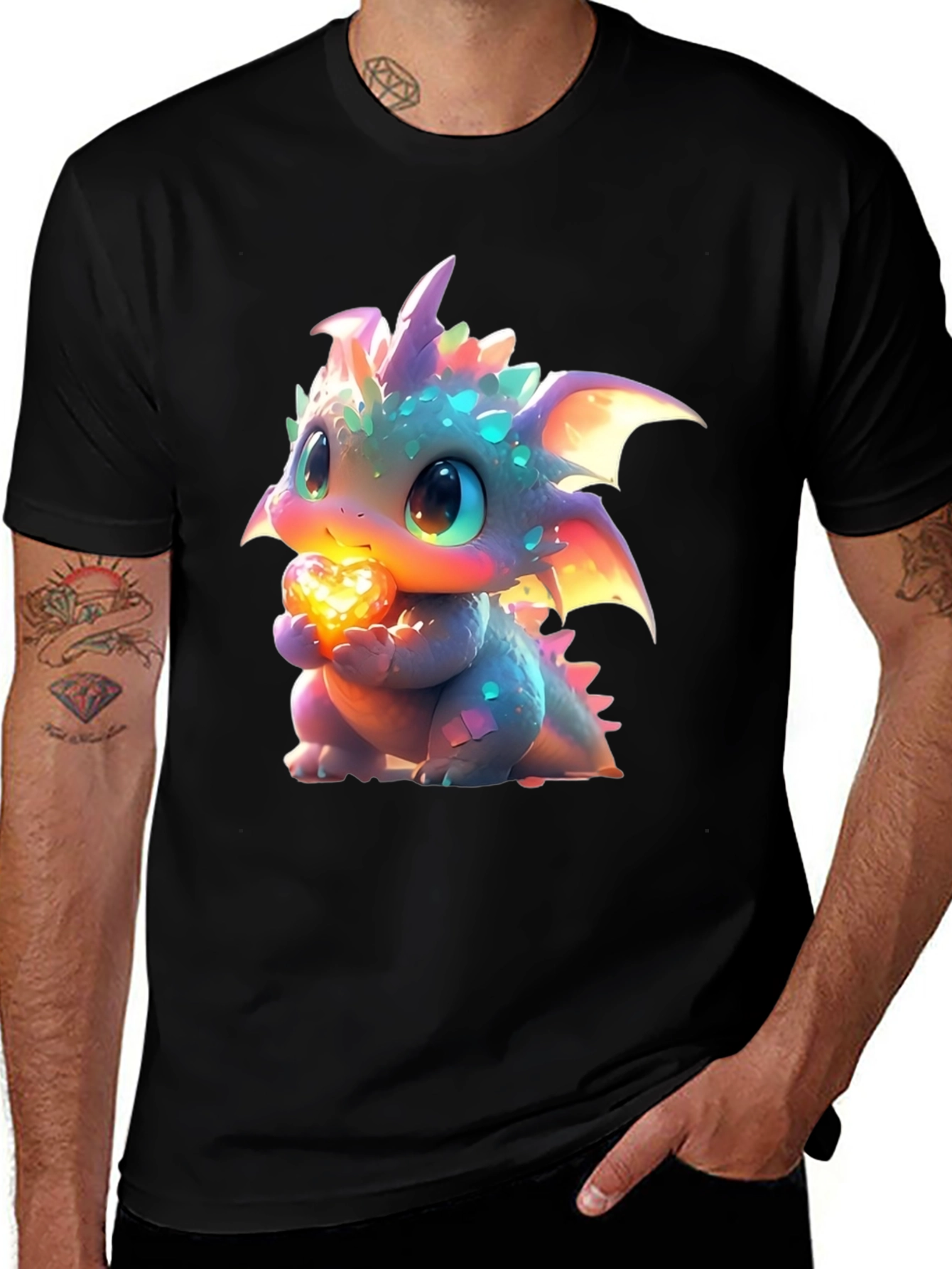Cute Dragon Holding Heart Graphic T-Shirt