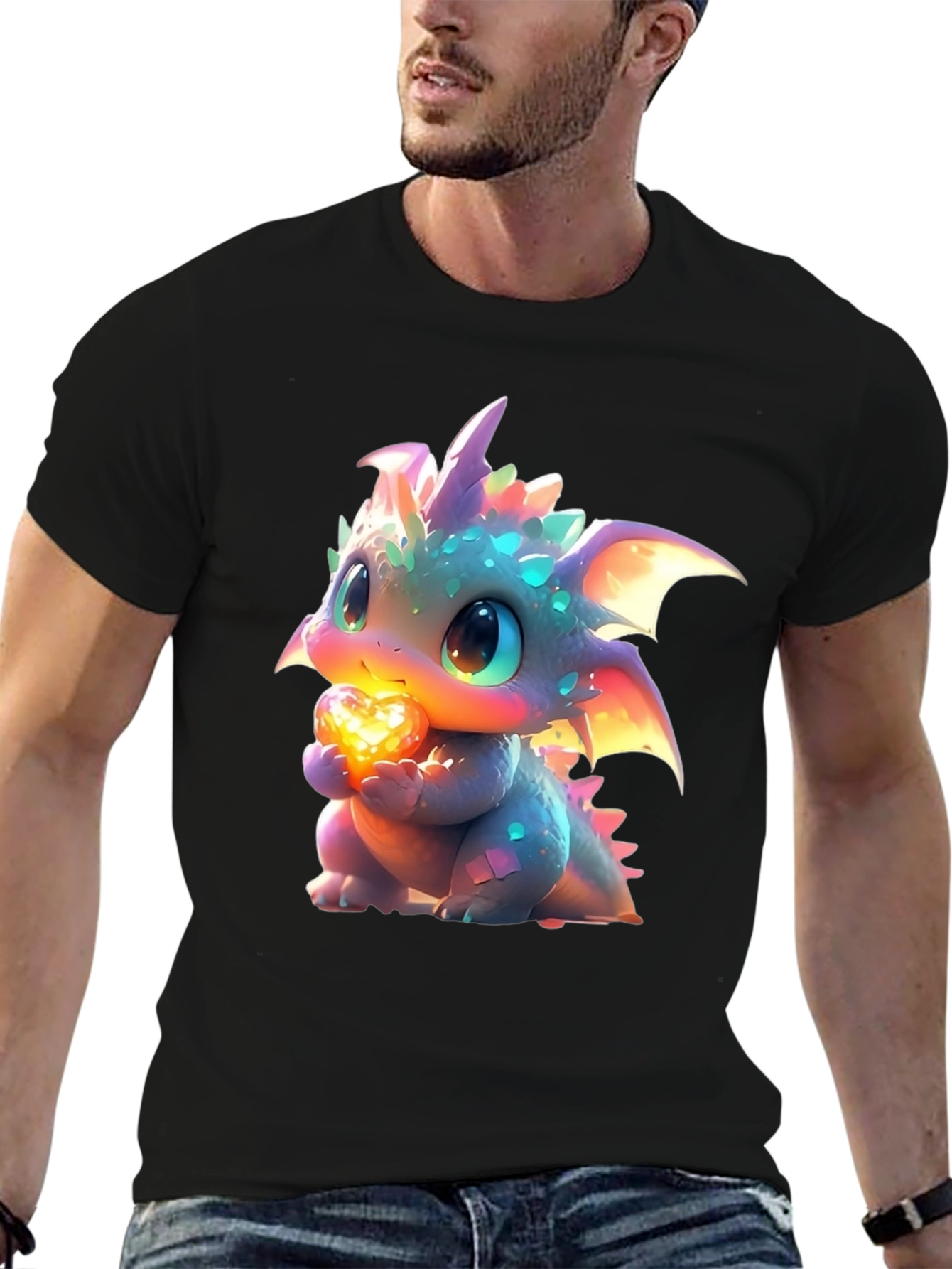 Cute Dragon Holding Heart Graphic T-Shirt