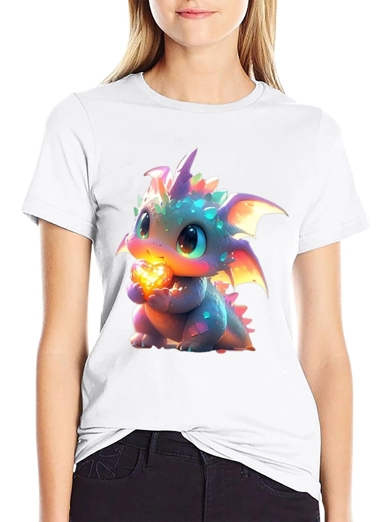 Cute Dragon Holding Heart Graphic T-Shirt