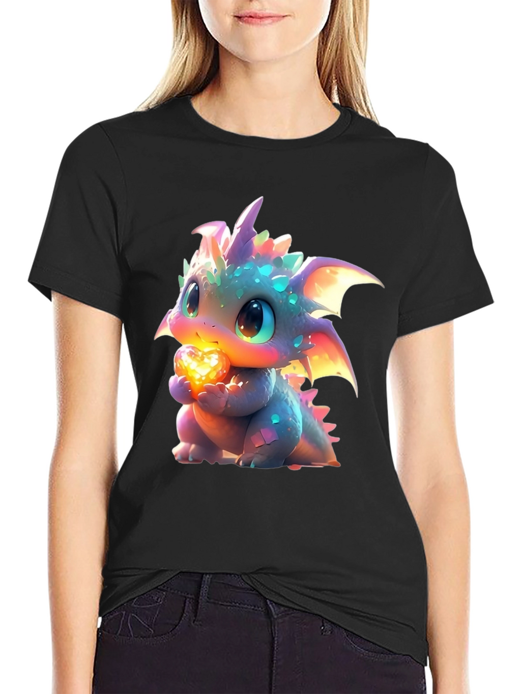 Cute Dragon Holding Heart Graphic T-Shirt