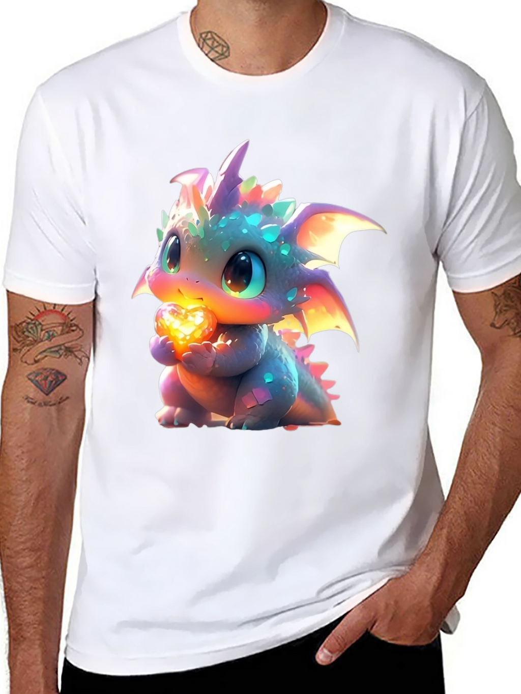 Cute Dragon Holding Heart Graphic T-Shirt