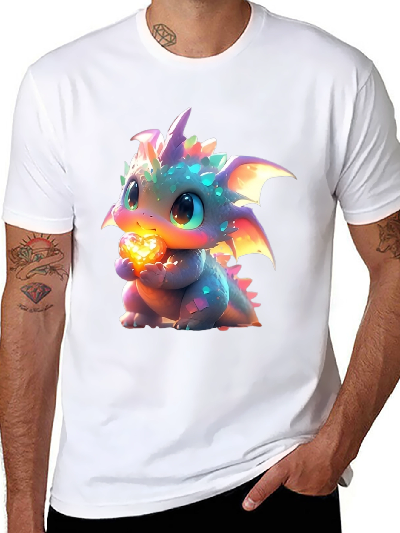 Cute Dragon Holding Heart Graphic T-Shirt
