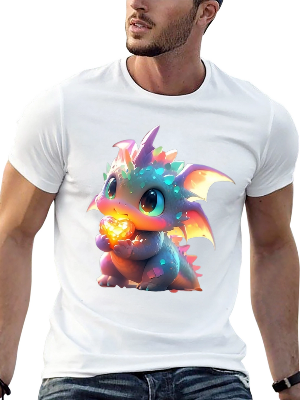 Cute Dragon Holding Heart Graphic T-Shirt